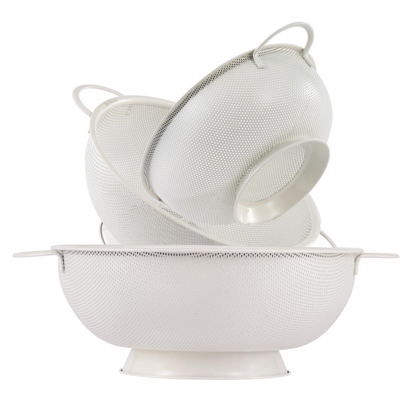 Stainless Steel Colander 3 Piece,Metal Strainer Basket with Solid Base and Handles for Kitchen Food,Pasta, Noodles, Vegetables and Fruits,Powder Coated,BPA Free,Dishwasher Safe,2 & 3 & 4.5 Qt (Cream)
