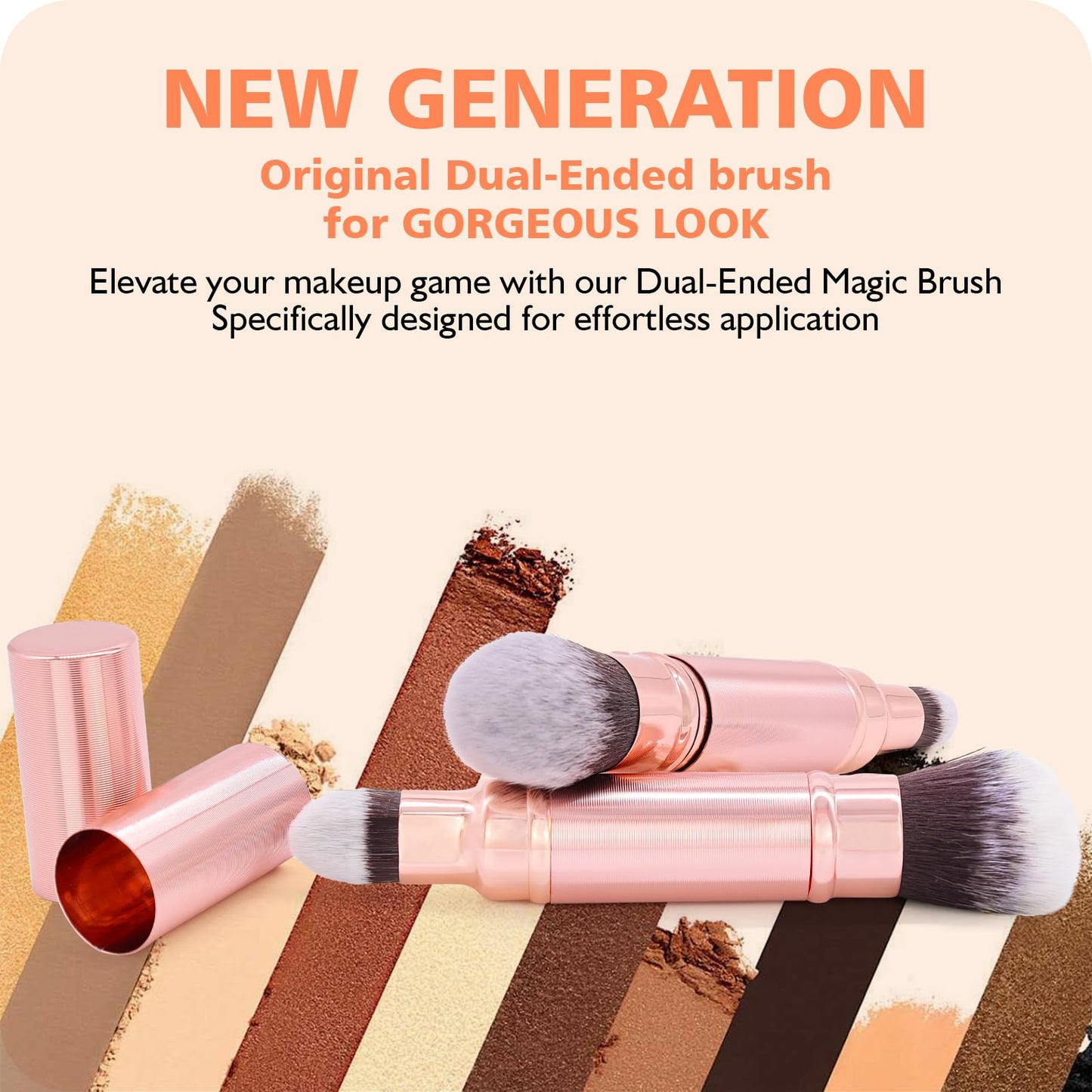 Retractable Airbrush Kabuki Brush for All Face Makeup & Foundation for Liquid, Cream and Powder Face Makeup, Dual-Ended Brush for Precision Natural Beautiful Look, With Aluminum Handle- Rose Gold