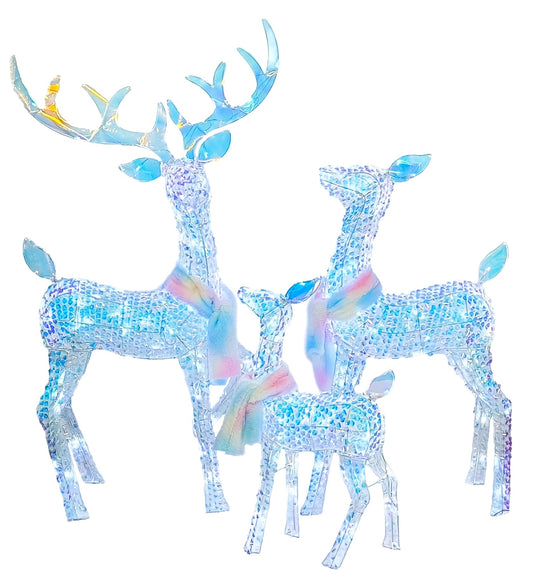 Christmas Outdoor Decoration Deer Set Lighted Christmas Reindeer Set 3D Colorful Fabric and Glitter Festive Deer Patio Garden Durable and Easy to Assemble,Christmas Outdoor Lighted up Decoration