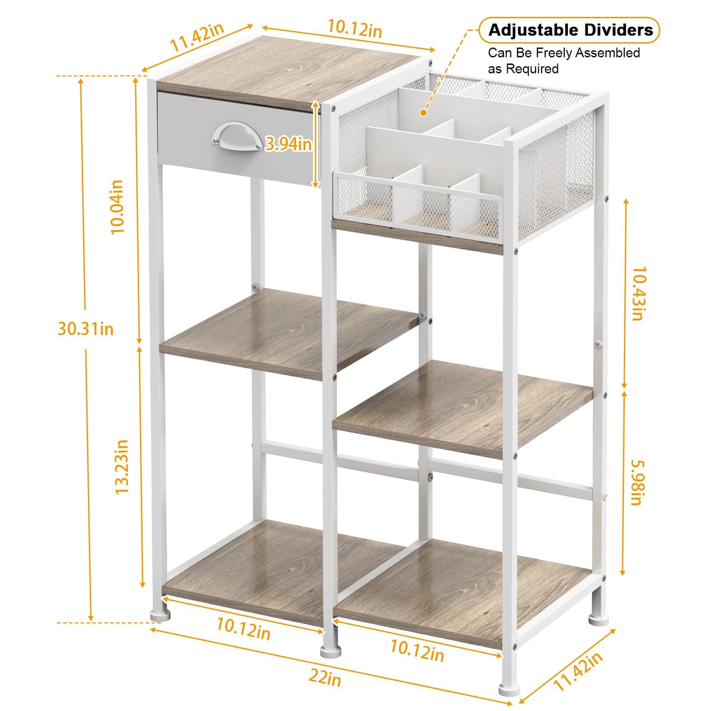 Coffee Bar Station with Drawer, 6 Tier Coffee Table with Dividers for Organizing, 3 Tier White Storage Stand for Living Room/Kitchen/Bathroom