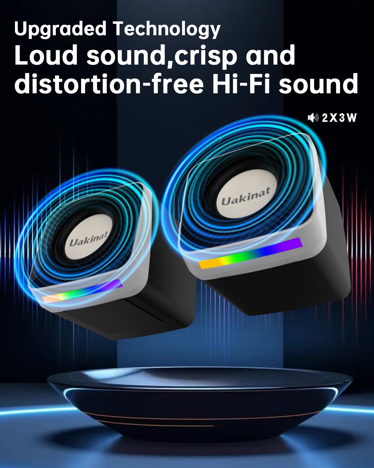 Uakinat PC Speakers 2"–3W Carbon Fiber Computer Speaker for Desktop or Laptop PC,USB C/USB-Powered,Crystal Clear Sound,Rich Bass,Loud Volume,Direct Control,Plug-N-Play,Black-Silver