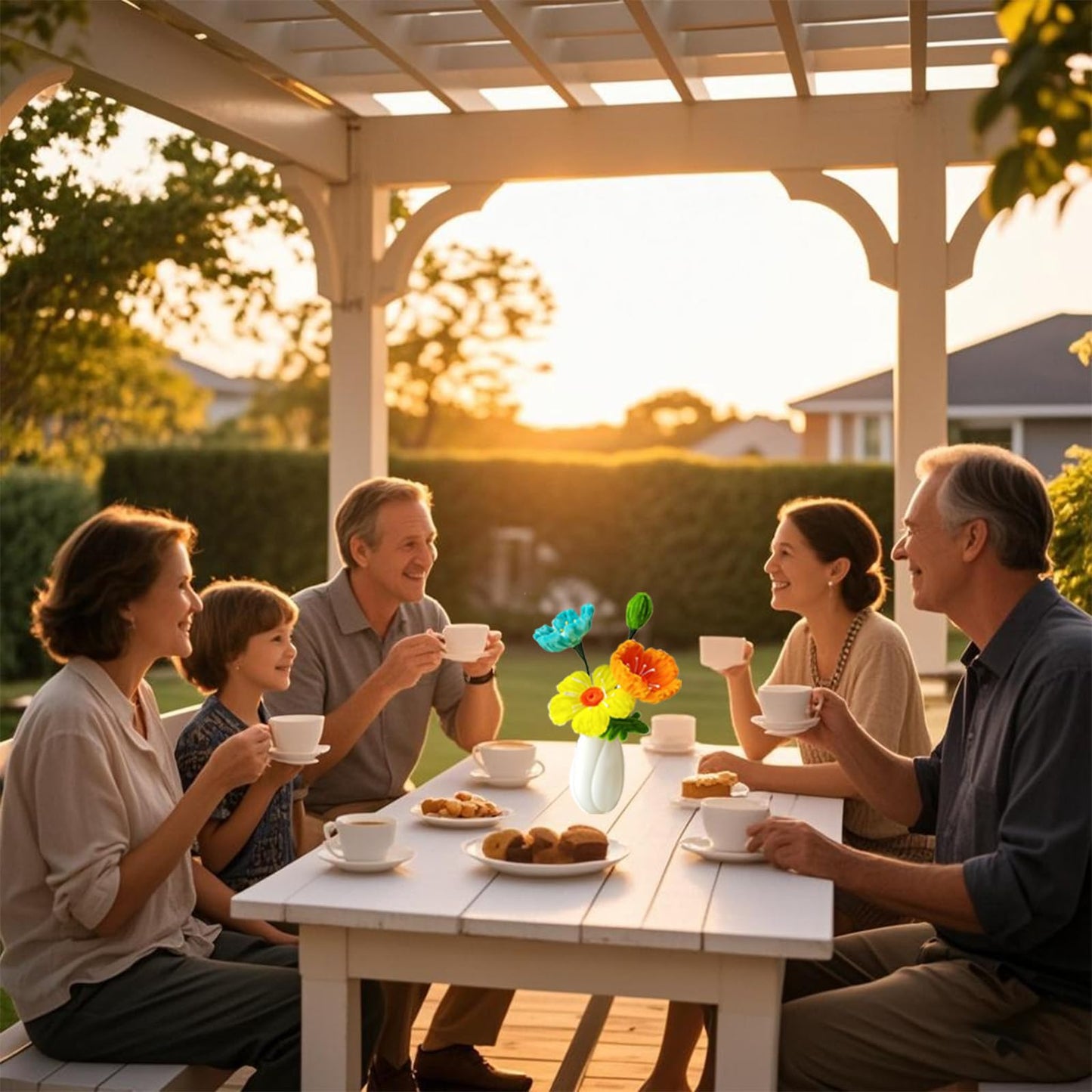 Handmade Artificial Flowers Kit with Ceramic Vase - Poppy Pipe Cleaner Bouquet for Wedding Centerpiece, Preserved Flowers Home Decor (Lasts 3-5 Years | Reshape Upon Arrival).
