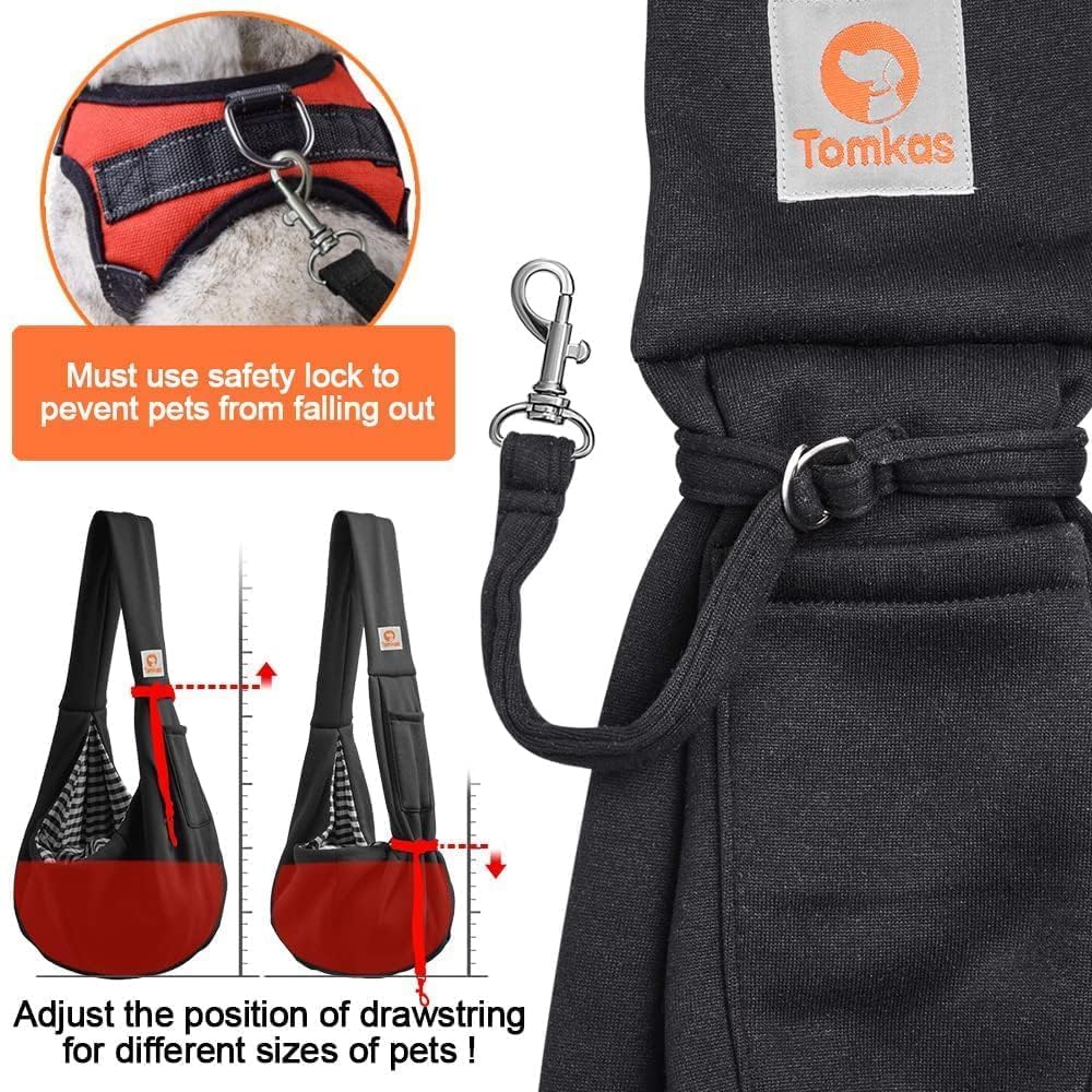 Tomkas Small Dog Sling Carrier - Classic Pocket & Classic Strap - for 3-10 lbs Pets(Black)