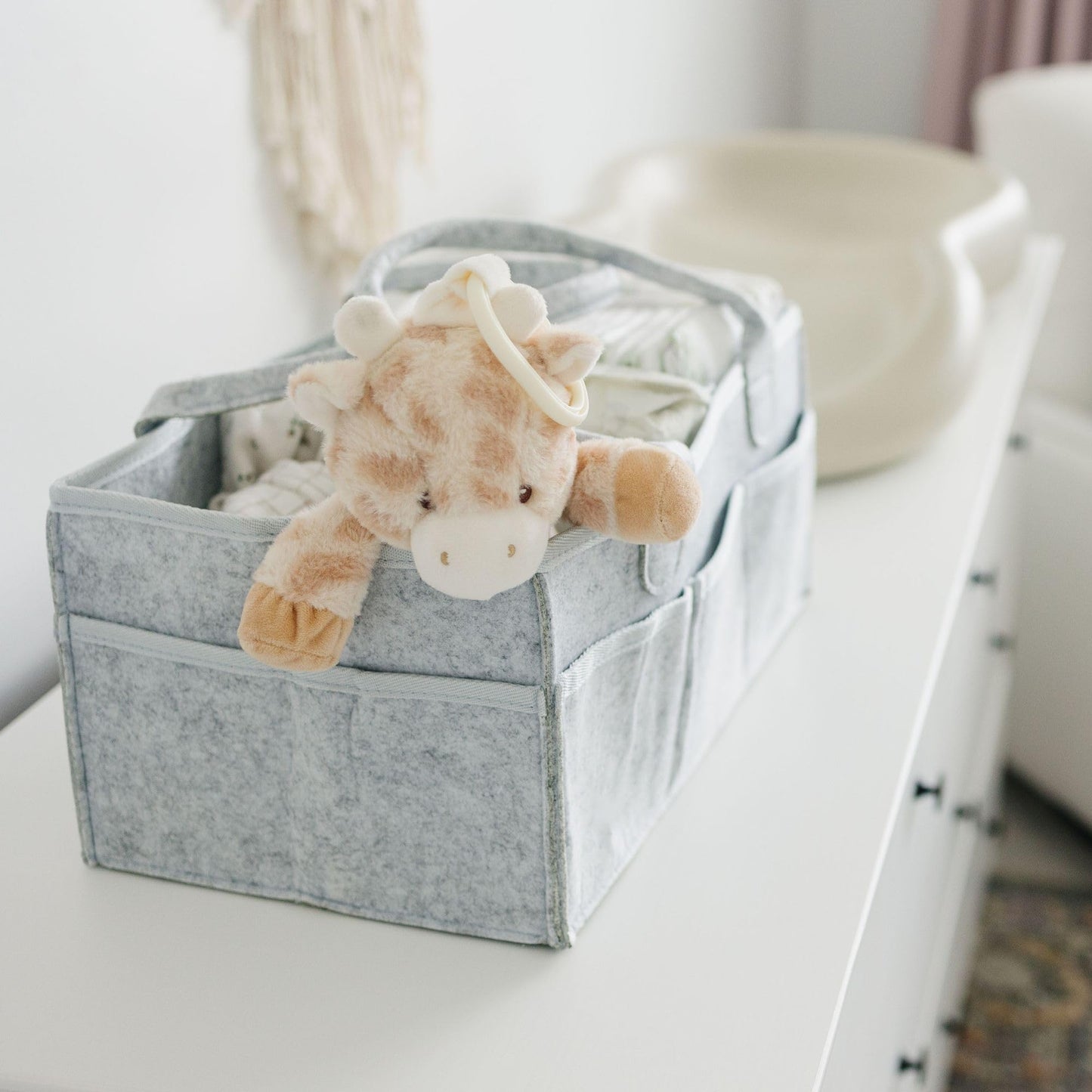 PUTSKA Nursery Storage Basket - Baby Diaper Caddy Organizer for Diaper Station, Newborn Essentials, Baby Shower Gifts and Registry Must-Haves for Boy or Girl