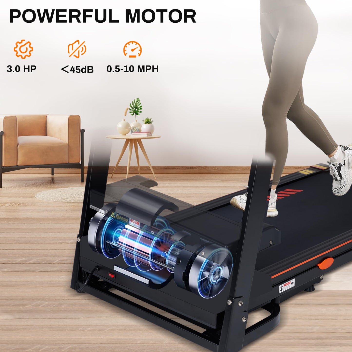 ECHANFIT 15% Auto Incline Treadmill Foldable Treadmills for Home with 18" Wider Belt, 10 MPH Speed, 300 lbs Capacity, Shock Absorption System, App Bluetooth