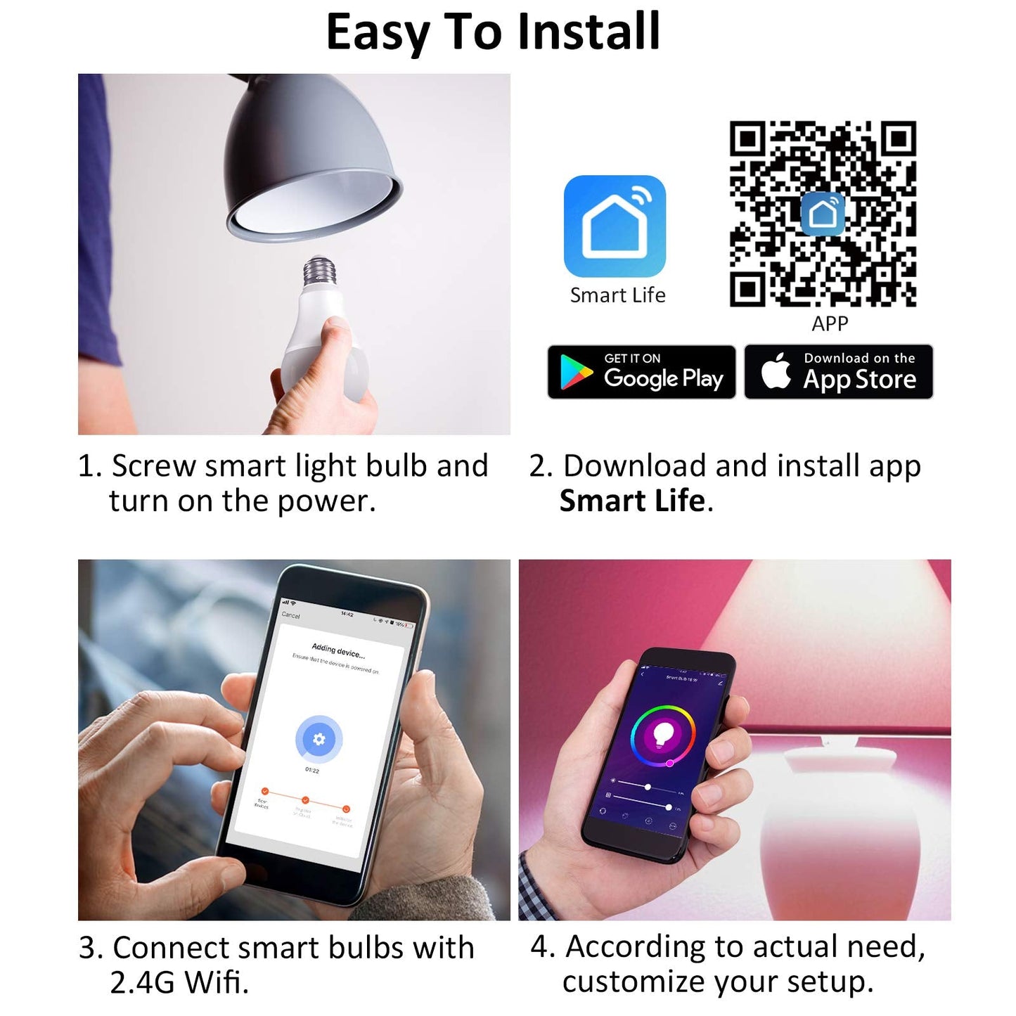 Smart LED Light Bulbs 150W Equivalent, 1600LM 16W Alexa Light Bulbs, A19 E26 Ultra Bright Color Changing Light Bulbs, 2.4 GHz WiFi Dimmable Light Bulbs Compatible with Alexa, Google 4 Packs(Upgrated)