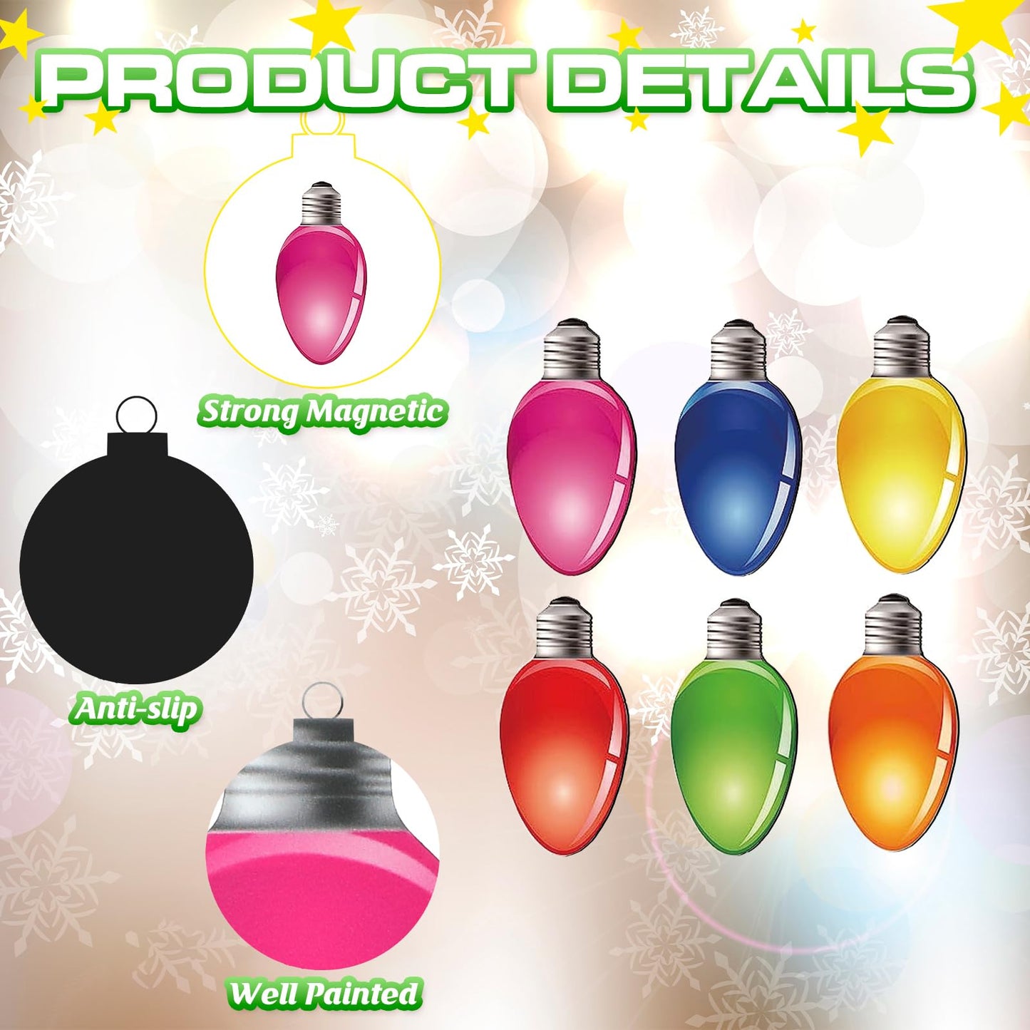 Bememo 116 Pcs Christmas Magnets Set 84 Light Bulb Car Decorations Exterior 32 Cute Xmas Wires Car Magnet Magnetic Christmas Decor Refrigerator Decal for Holiday Garage