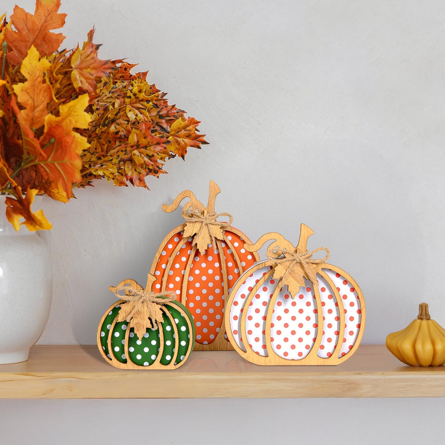 OLANRUN Fall Decorations for Home, 3-Piece Wooden Pumpkin Fall Decor, Autumn Thanksgiving Decorations for Table, Tiered Tray, Mantel, Shelf, Office