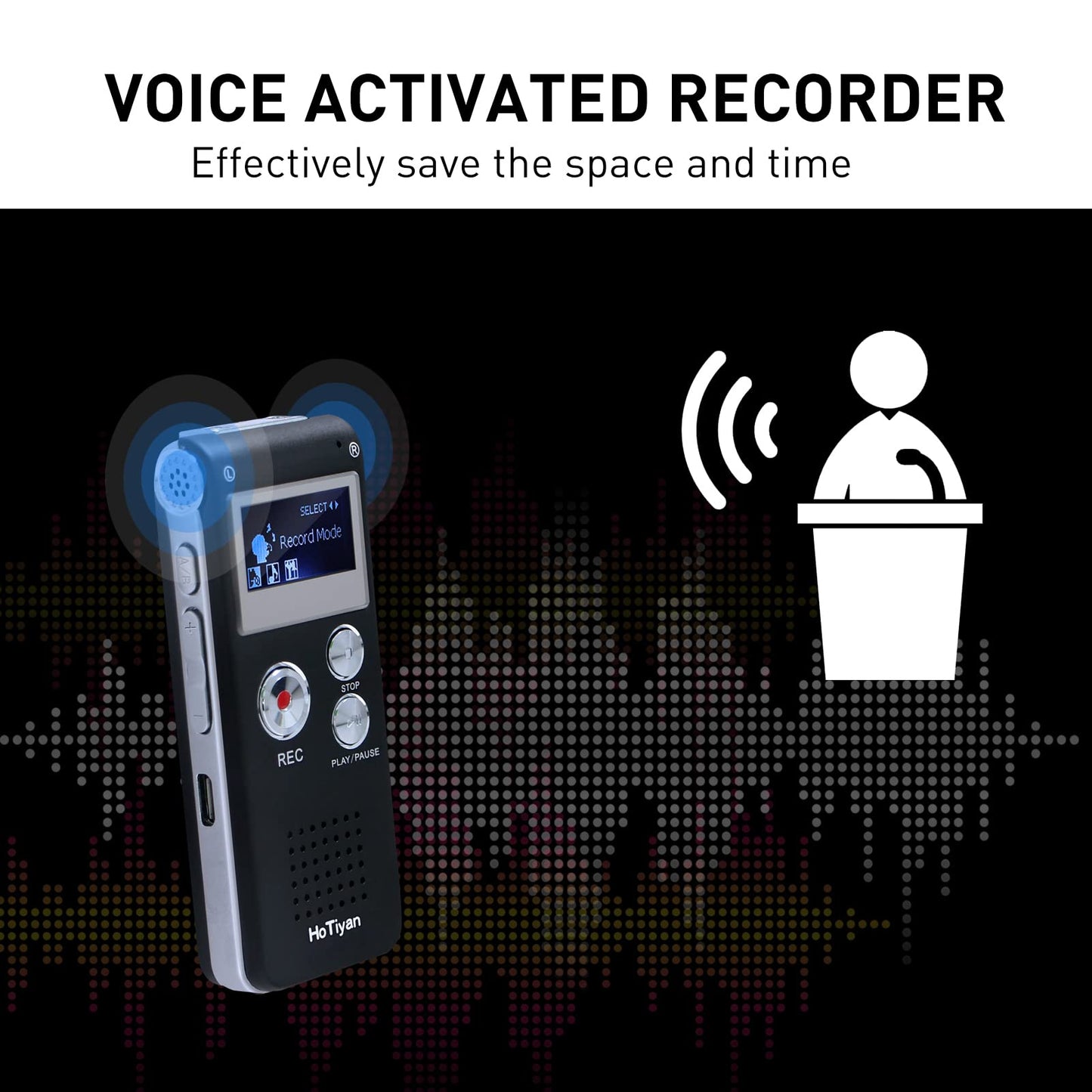 Voice Recorder 16GB Capacity Voice Activated Recording Device Digital Voice Recorder for Lectures, Meetings, Interviews Audio Recorder with USB Rechargeable WAV/MP3 Tape Recorder (16GB)