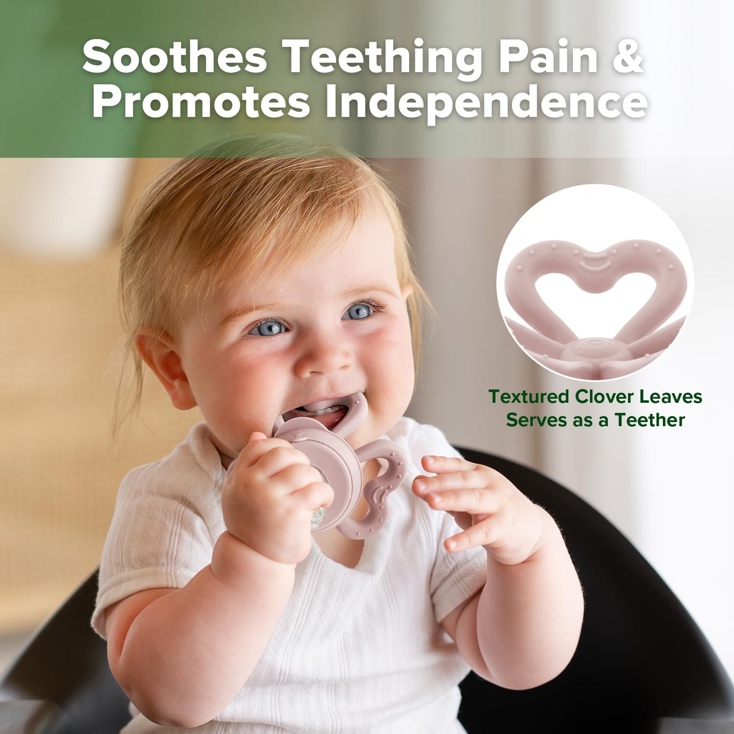 Haakaa Clover Baby Fruit Feeder Teether & Mini Freezer Nibble Tray – BPA-Free Silicone Breastmilk Popsicle Mold for Baby Teething Relief & Self-Feeding, 4M+（Blush）