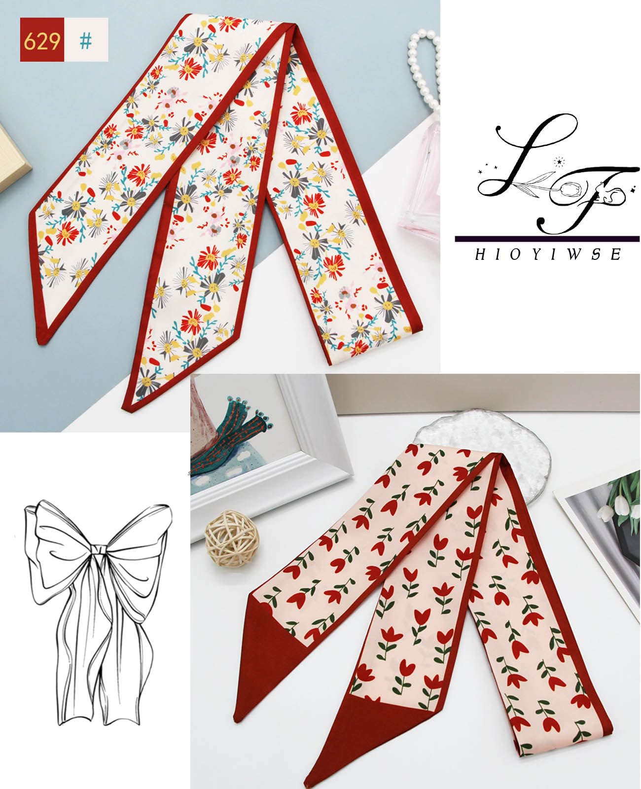 Purse Scarf Handbags For Women Skinny Hair Neck Accessories Scarves With Bag Scarfs Handle Fashion Lightweight 37.8x 2.6inch 01