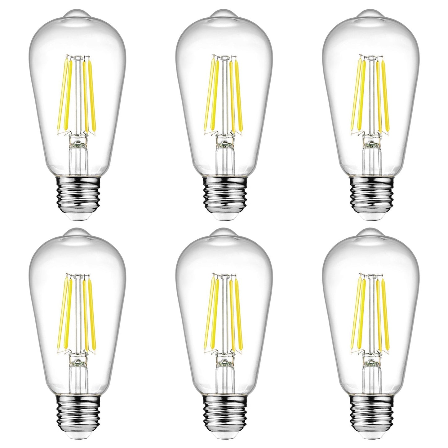 Ascher Vintage LED Edison Bulbs, 6W, Equivalent 60W, Non-Dimmable, High Brightness Cool White 4000K, ST58 Antique LED Filament Bulbs with 80+ CRI, E26 Medium Base, Clear Glass, Pack of 6