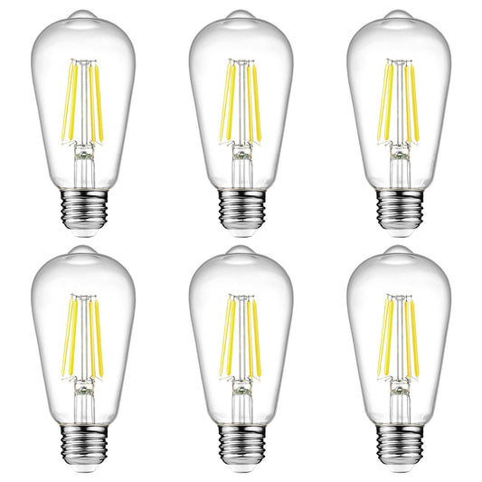 Ascher Vintage LED Edison Bulbs, 6W, Equivalent 60W, Non-Dimmable, High Brightness Cool White 4000K, ST58 Antique LED Filament Bulbs with 80+ CRI, E26 Medium Base, Clear Glass, Pack of 6