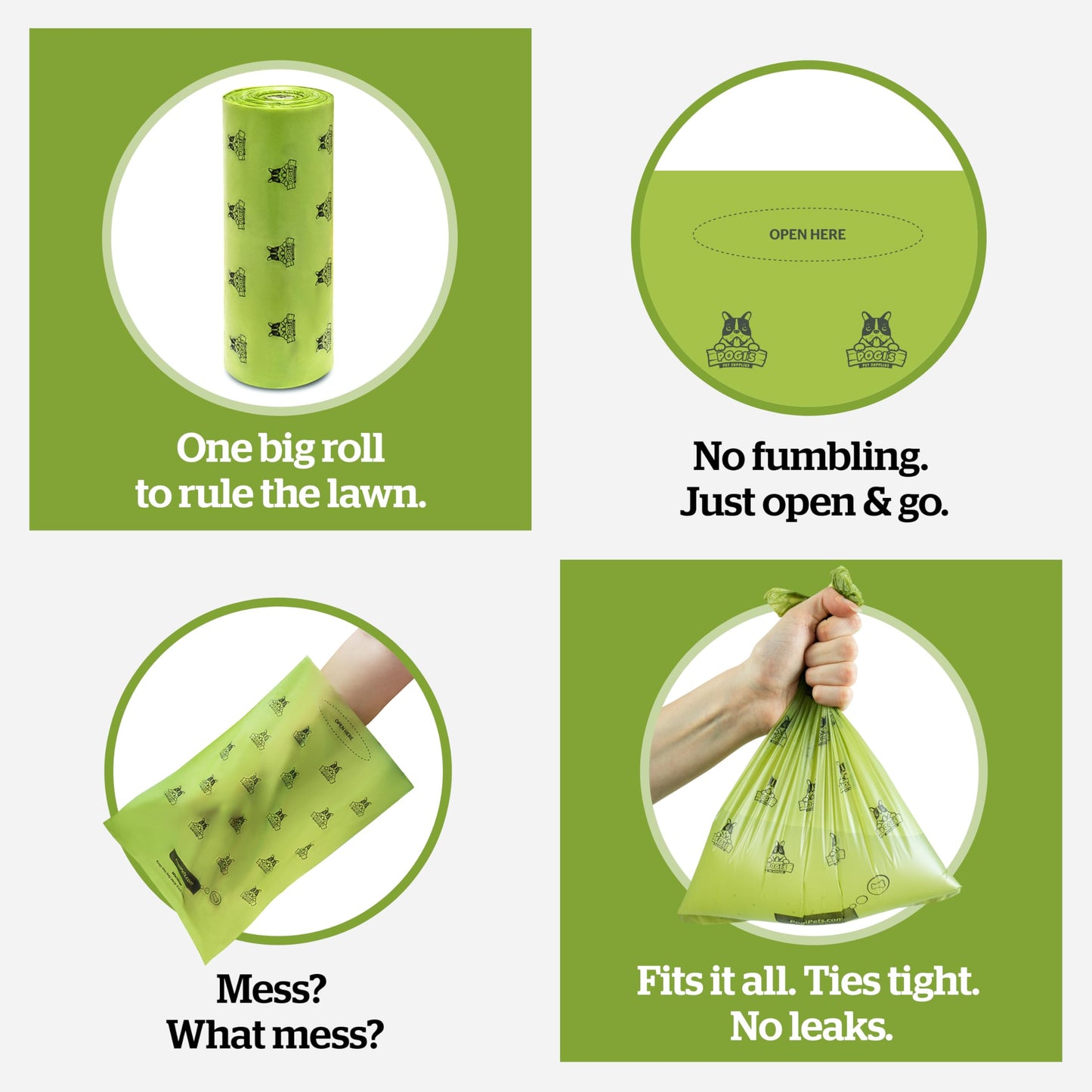 Pogi's Poop Bags – Large, Leak-Proof Dog Waste Bags for Yard or Home Use, Unscented (Single Roll, 500-Count)