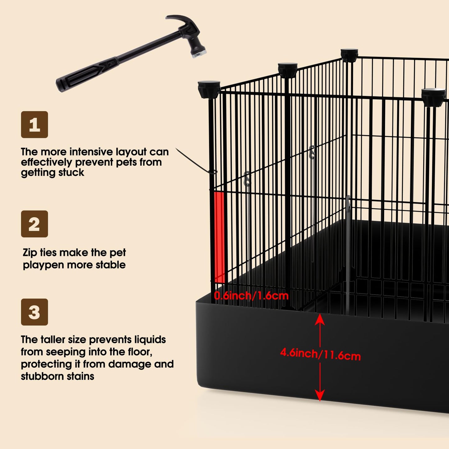 PAWING 12 Panels Small Animal Playpen with Waterproof Mat - Durable Metal Wire Yard Fence for Guinea Pigs, Rabbits, Kittens, Puppies, Hamsters, and Hedgehogs - Indoor & Outdoor Pet Cage