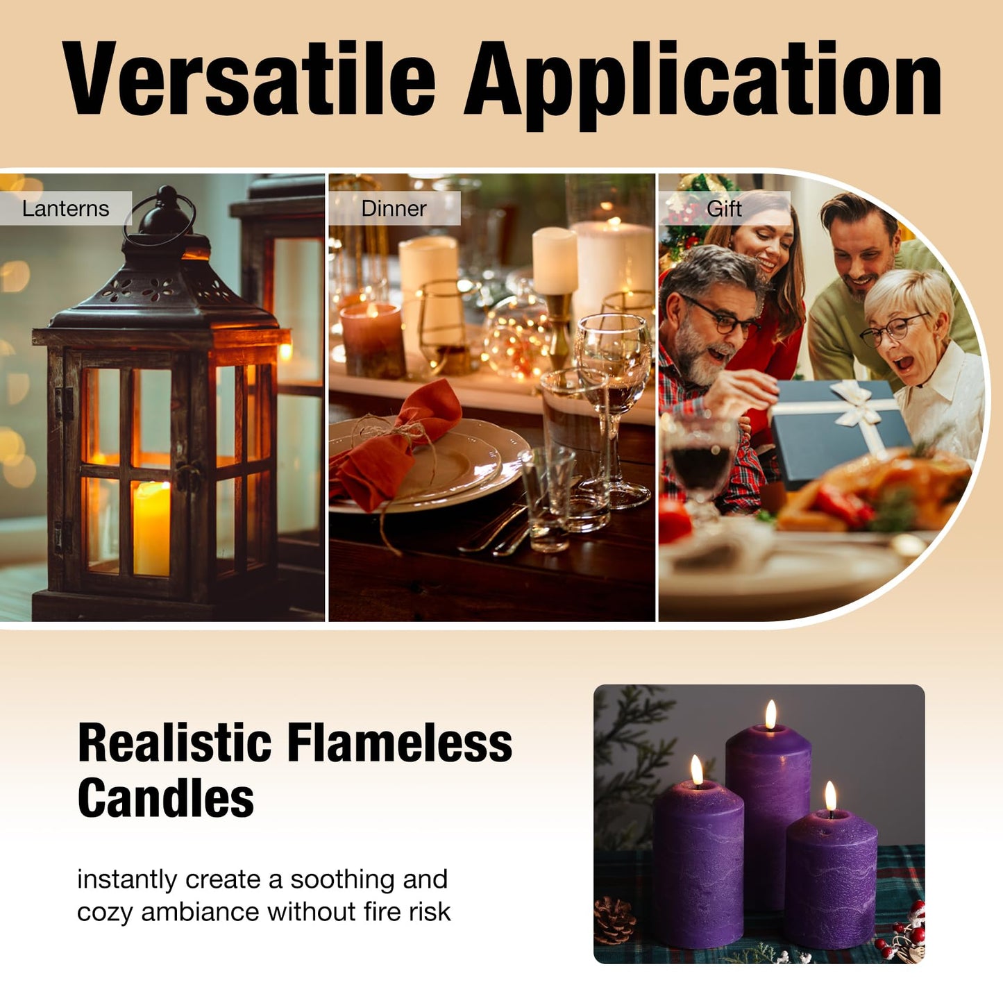 Eywamage Purple Flameless Pillar Candles with Remote, Real Wax Flickering Battery Operated LED Candles Set of 3