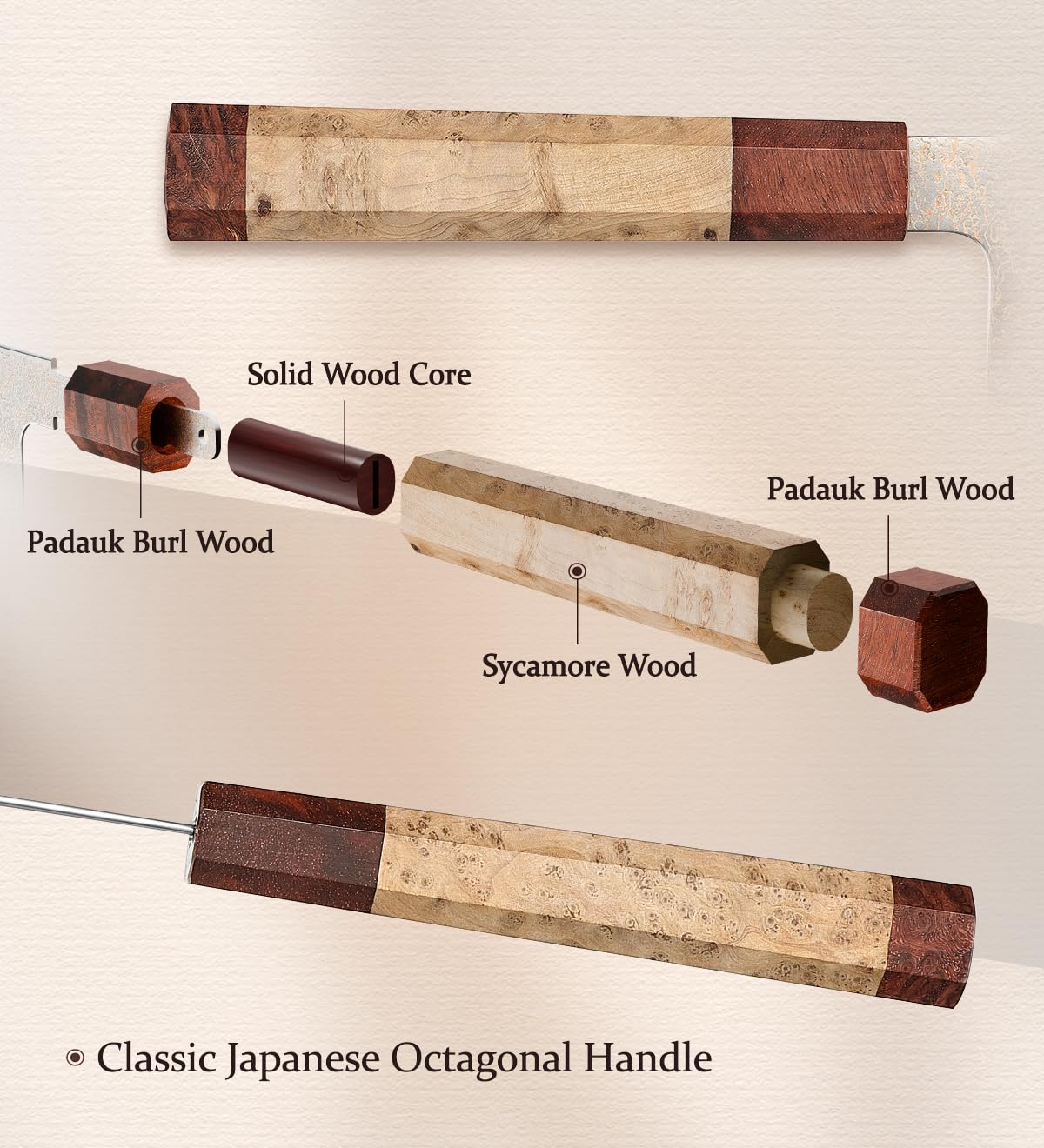 HEZHEN Kiritsuke Chef Knife,8.3 Inch, 37 Layers Tricolor Copper Damascus Steel-Japanese Damascus Knif- Professional Knife for Chefs&Home Cooking-Razor Sharp,Sycamore Wood Handle