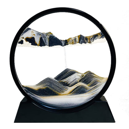 HYUGF Moving Sand Art Picture Decor, 3D Deep Sea Sandscape Liquid Motion, Round Glass Frame Display Flowing Sand Relaxing Gift for Kids Adults Home Office Work Desktop Decoration Toy (Black, 7")