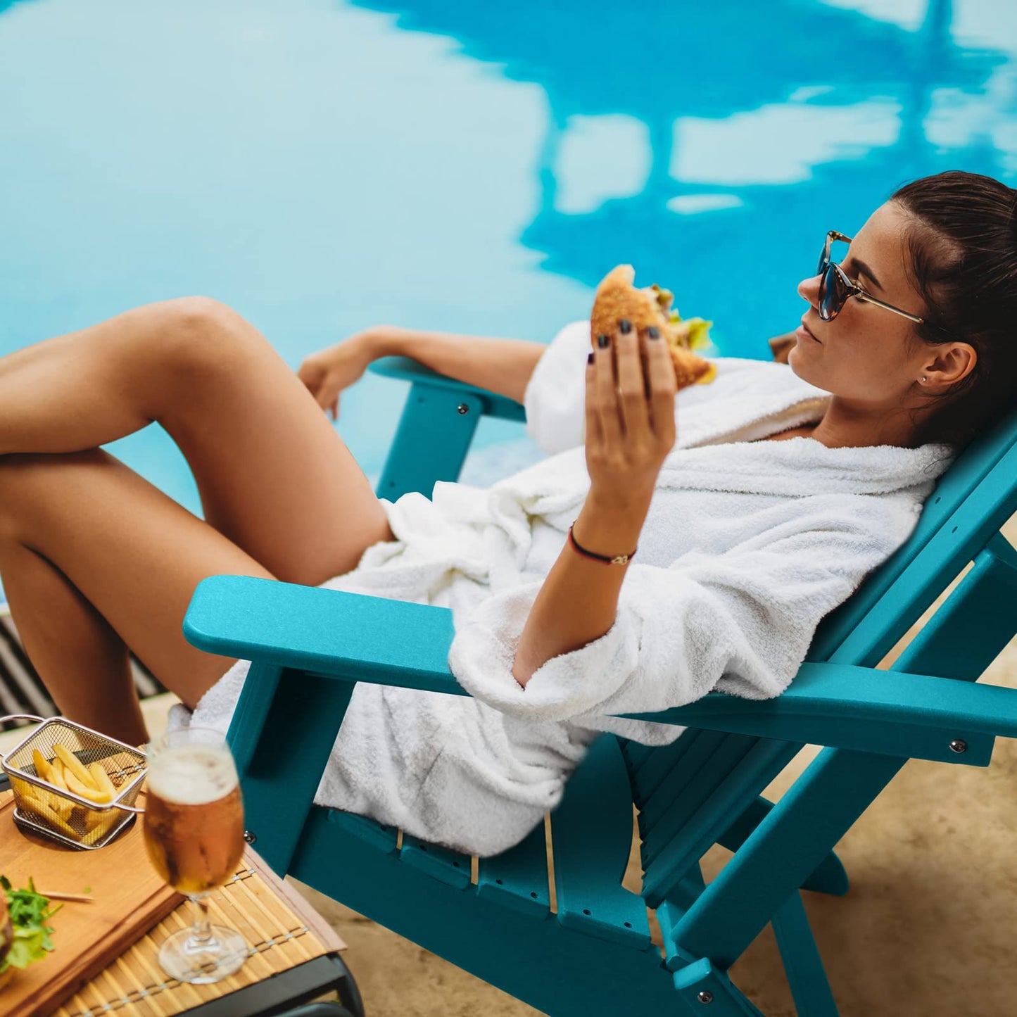 FUNBERRY Folding Adirondack Chair Set of 2, All Weather HDPE Fire Pit Chairs with Cup Holder for Outdoor