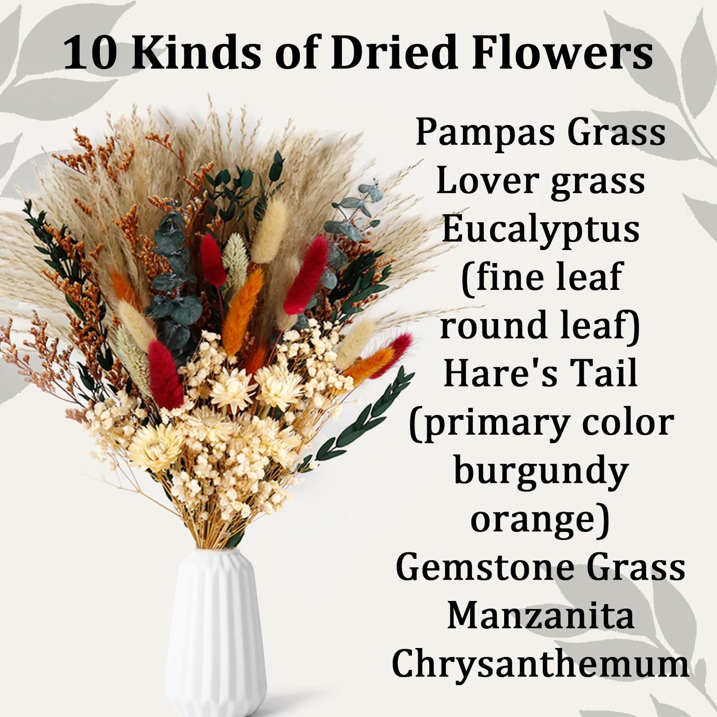 Dried Flower Bouquet, 17" Natural Dried Pampas Grass Decor, Boho Pampas Dried Flower Arrangements Contains Bunny Tails Dried Flowers Eucalyptus and Reed Grass for Home Decor