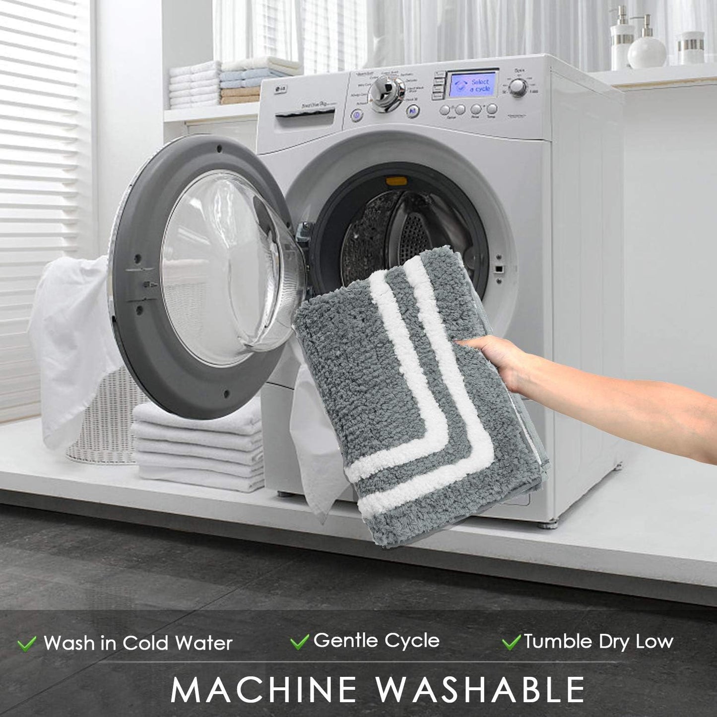 Uphome Bathroom Runner Rug, 18x47 Modern Gray and White Long Bathroom Rug Non Slip Washable, Soft Microfiber Absorbent Bath Mat Runner for Tub, Shower, Floor, Sink