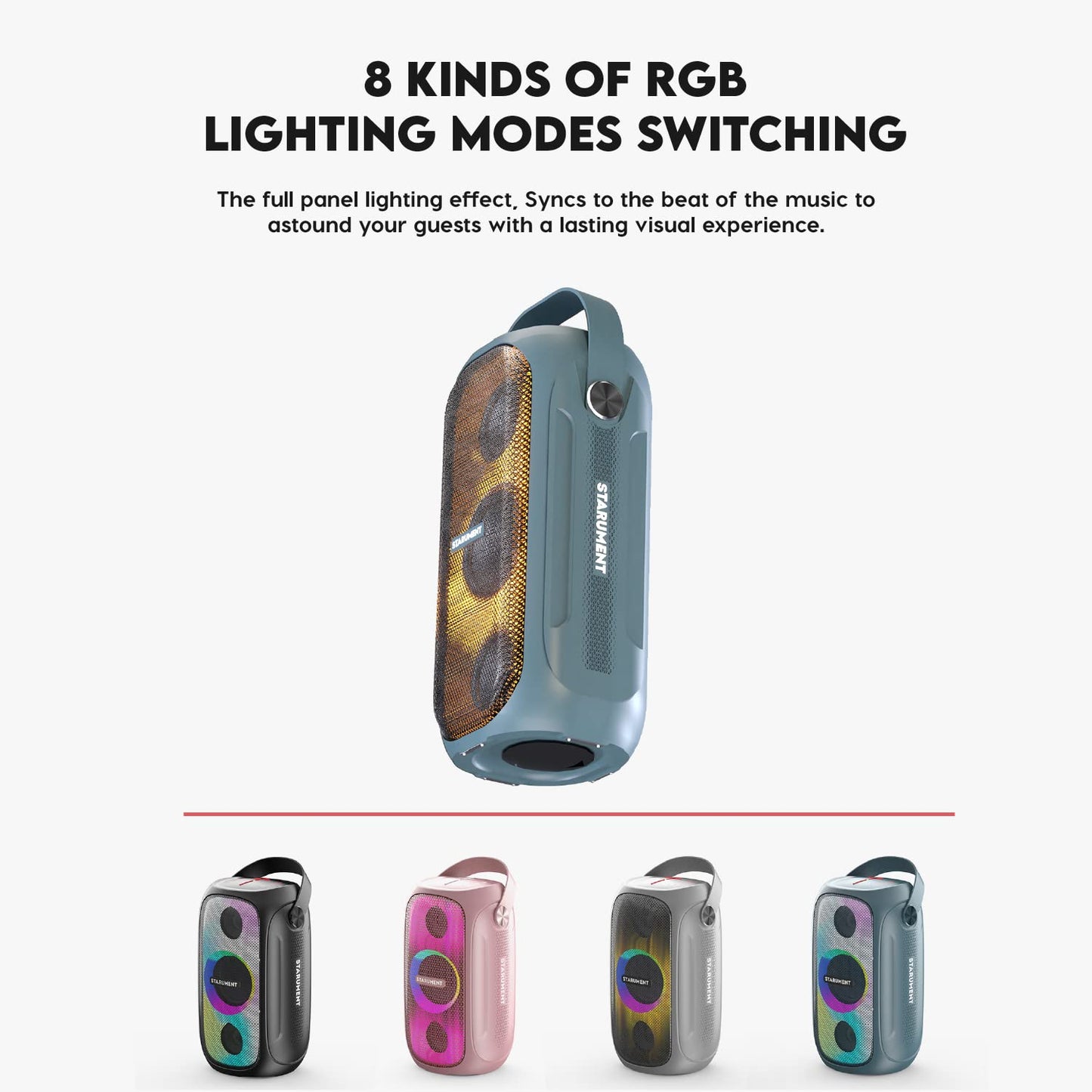 Starument MS-PB55 Party Speaker - Wireless Portable Speaker with Loud HiFi Sound, LED Lights, Cool Unique Design - IPX5 Waterproof, Rechargeable 3600mAh Battery - Compact Home & Outdoor Travel Speaker