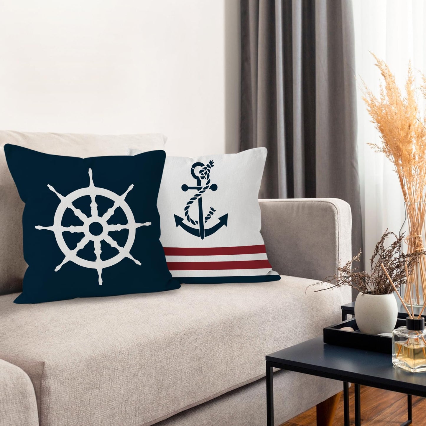HUYAW Navy Blue Nautical Ocean Boat Anchor Throw Pillow Covers, Ship Nautical Gifts, Boat Pillow Cases 18 x 18 Inch Home Ship Sofa Decor Set of 4