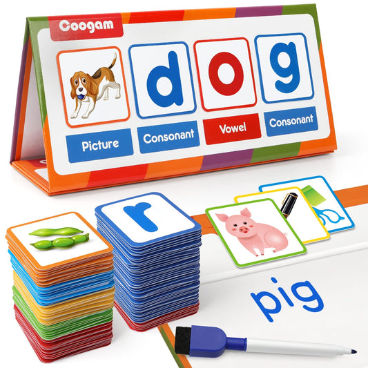 Coogam CVC Word Builder, Magnetic Sight Word Games with Flashcards, Matching Letter Reading and Spelling Game, Montessori Alphabet Educational Toy Gift for Preschool 3 4 5 Year Old Kids Toddlers