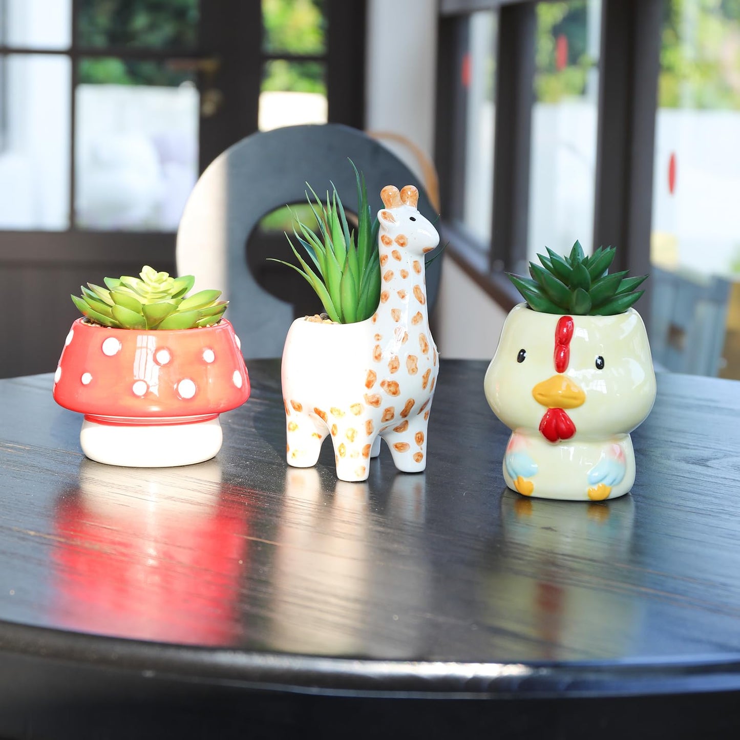Chonsun Set of 3 Small Fake Succulent Plant in Cute Animal Ceramic Pot Small Artificial Succulent Plants Desk Plant for Home Office Shelf Decor