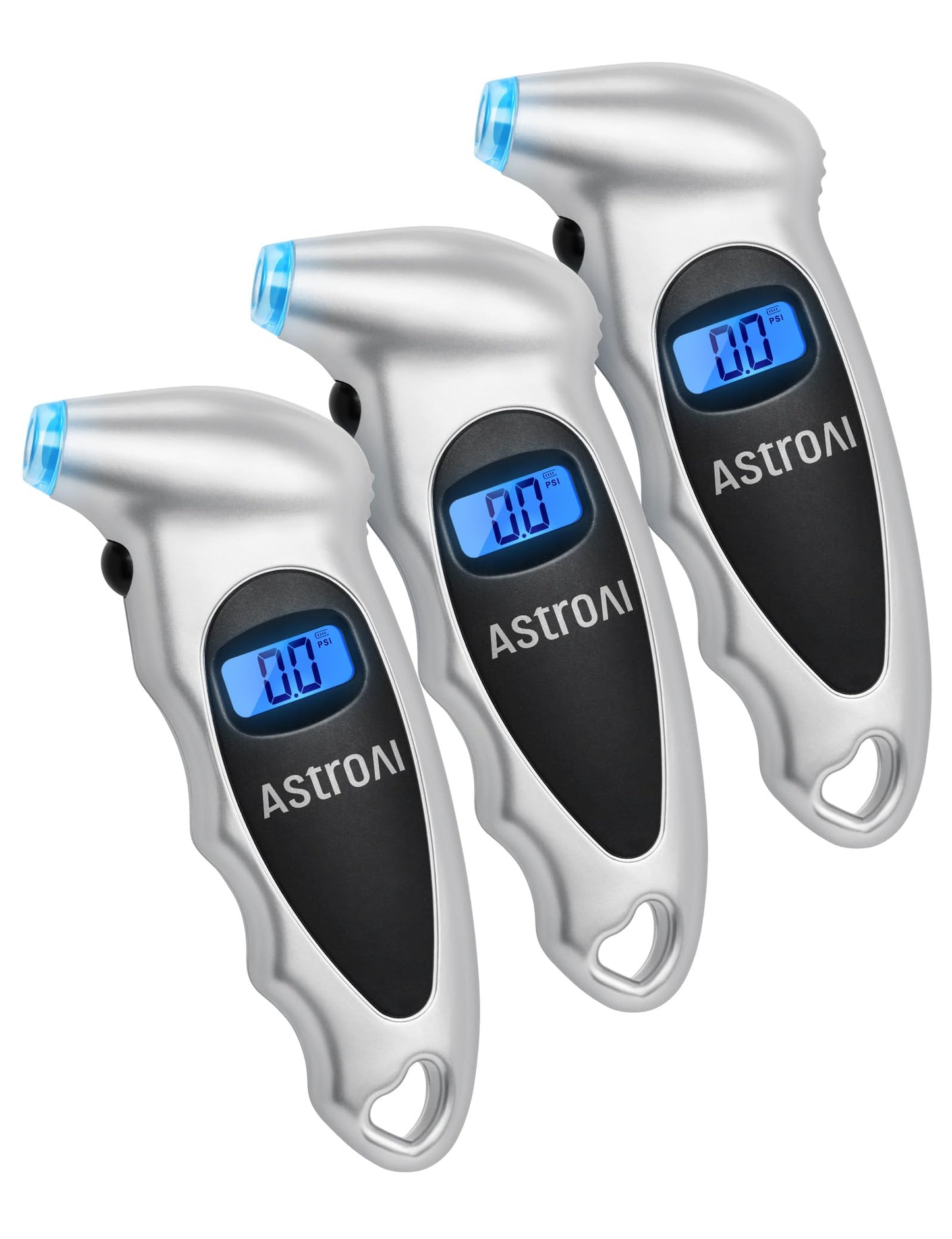 AstroAI Tire Pressure Gauge Digital 0-150PSI (Accurate in 0.1 Increments), 4 Units Stocking Stuffers for Car Truck Bicycle with Backlight LCD and Presta Valve Adaptor, Sliver (2 Pack)