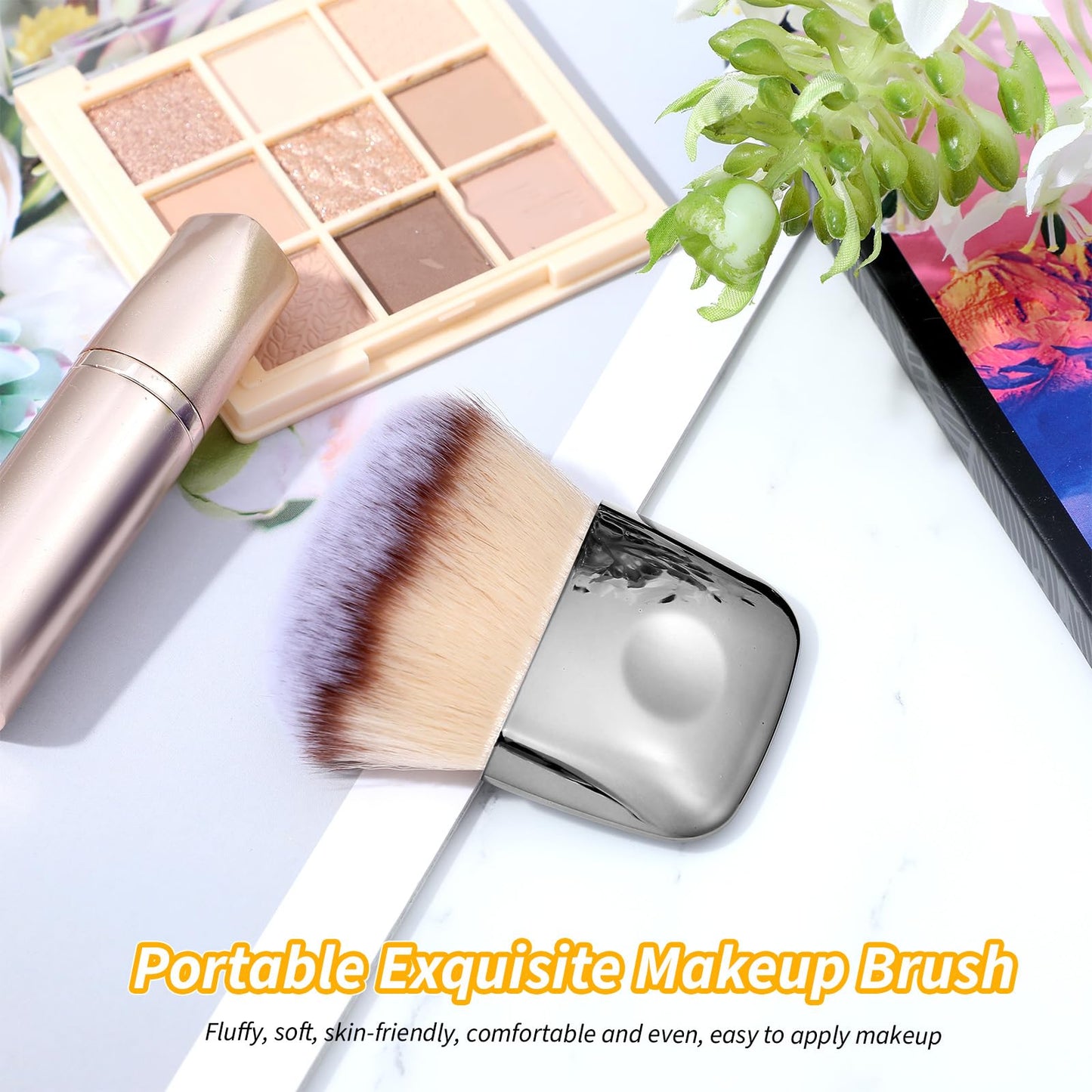 2Pcs Mini Makeup Brushes, Travel Powder Brush, Multi-functional Loose Powder and Blush Brush, Portable Soft Hair Foundation Brushes, Silver Travel Body Makeup Beauty Tool