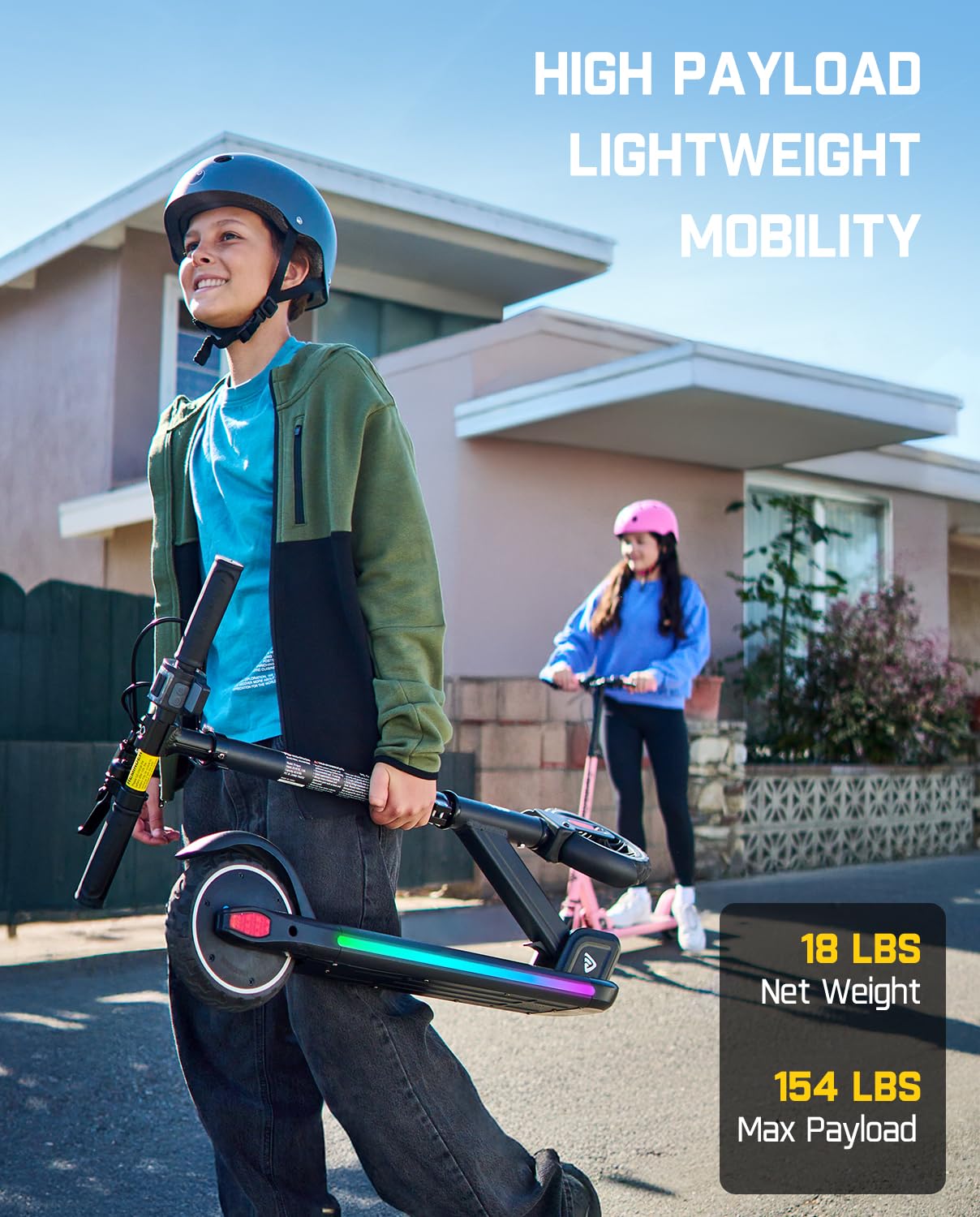 FanttikRide T9 Apex Electric Scooter for Kids 4.3-5.6 ft,200 W Motor, LED Colorful Lights with Bluetooth Music Speaker, 7/10/12 MPH Digital Display, Adjustable Height, Foldable, Up to 40 mins,Black