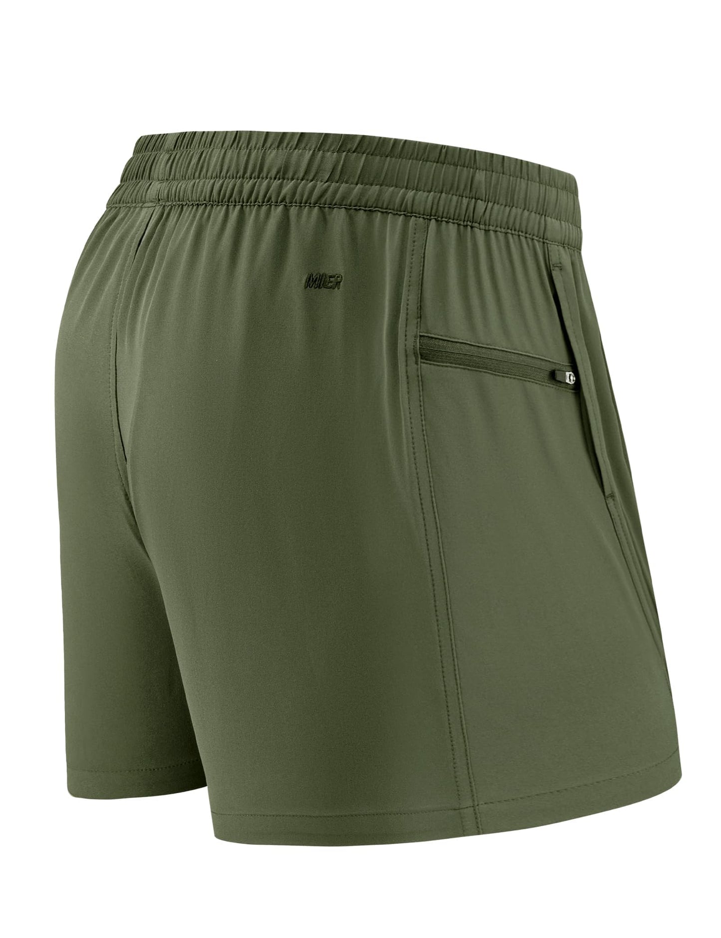MIER Men's Quick Dry Running Athletic Shorts 3 Inch with Pockets Gym Sport Workout Fitness Shorts, Army Green, L