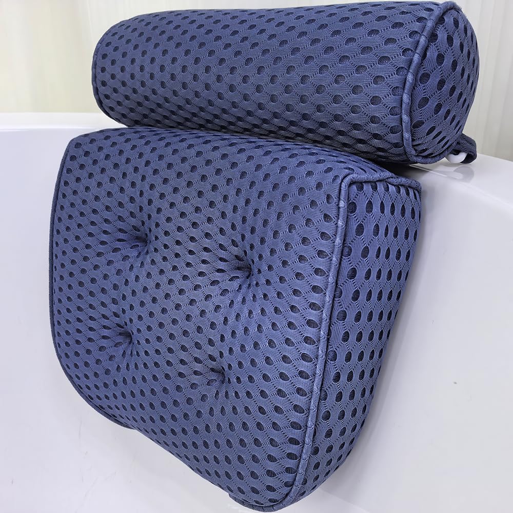 AEROiVi Luxury Bath Pillows for Tub，Bath Pillow Bathtub Pillows for Head and Neck Support Bath Cushion Made from Soft Spacer Mesh Material with Suction Cups (Dark Blue)
