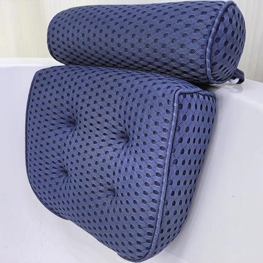 AEROiVi Luxury Bath Pillows for Tub，Bath Pillow Bathtub Pillows for Head and Neck Support Bath Cushion Made from Soft Spacer Mesh Material with Suction Cups (Dark Blue)