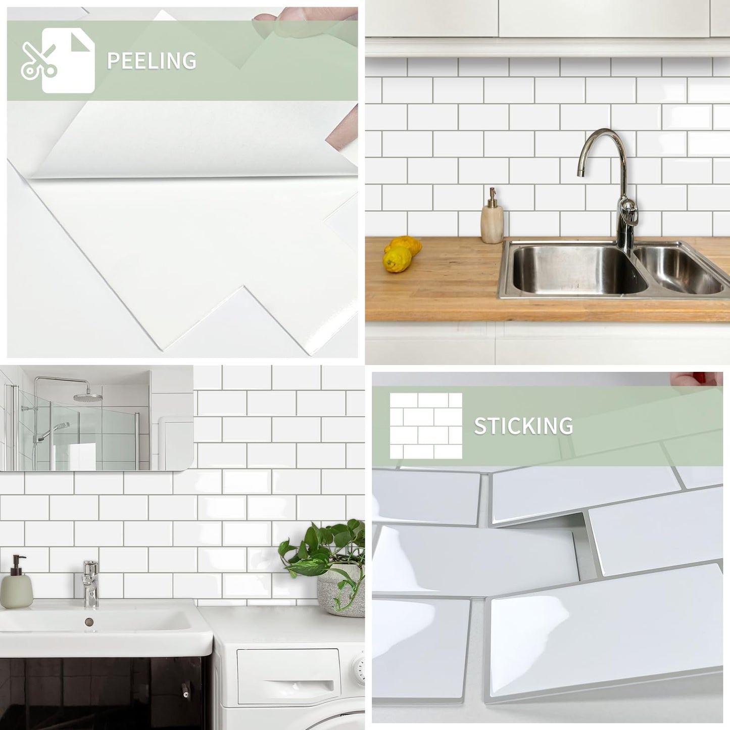 10 Sheet Thicker Subway Tiles White Peel and Stick Backsplash,12.6"x10.6" Self Adhesive Wall Tile Stick on Splashback for Kitchen and Bathroom