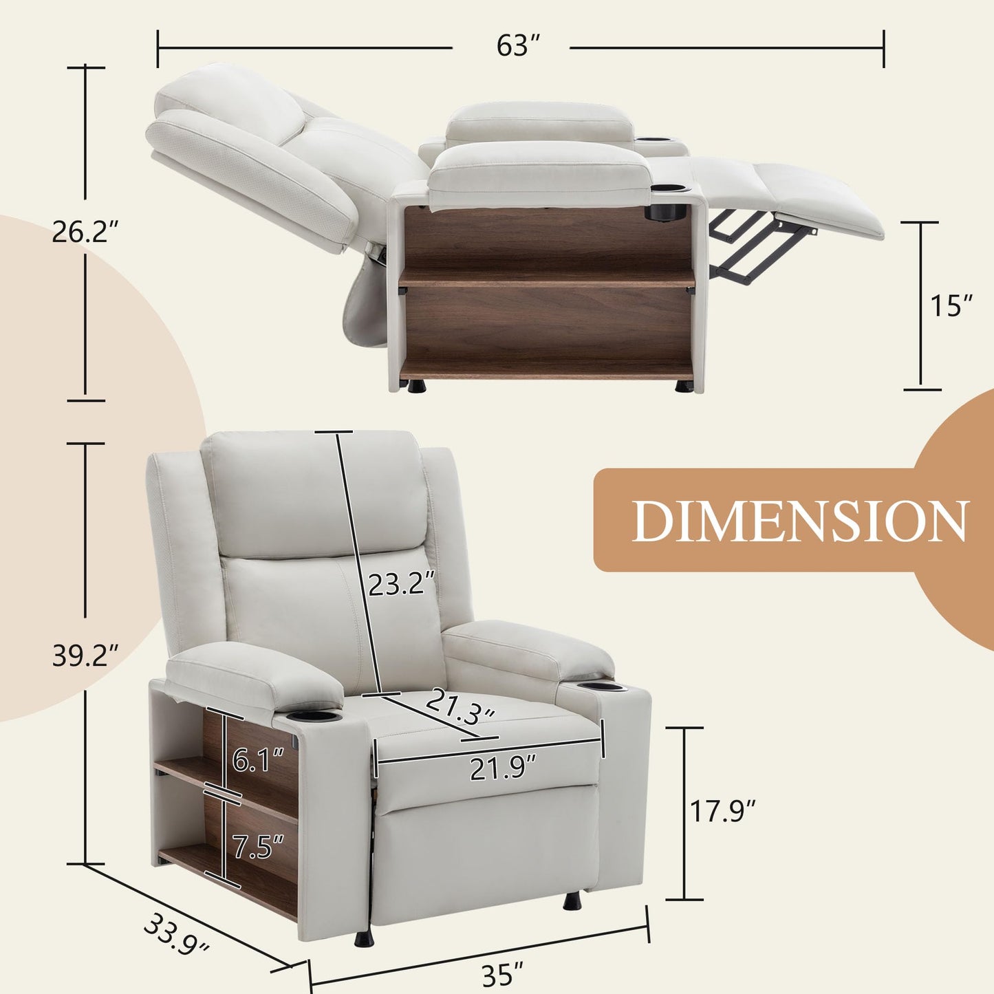 Recliner Chair for Adults Recliner Chair with Massage and Heat, Reclining Comfy Single Sofa with Side Storage and Cup Holders Theater Seating for Living Room, Bedroom