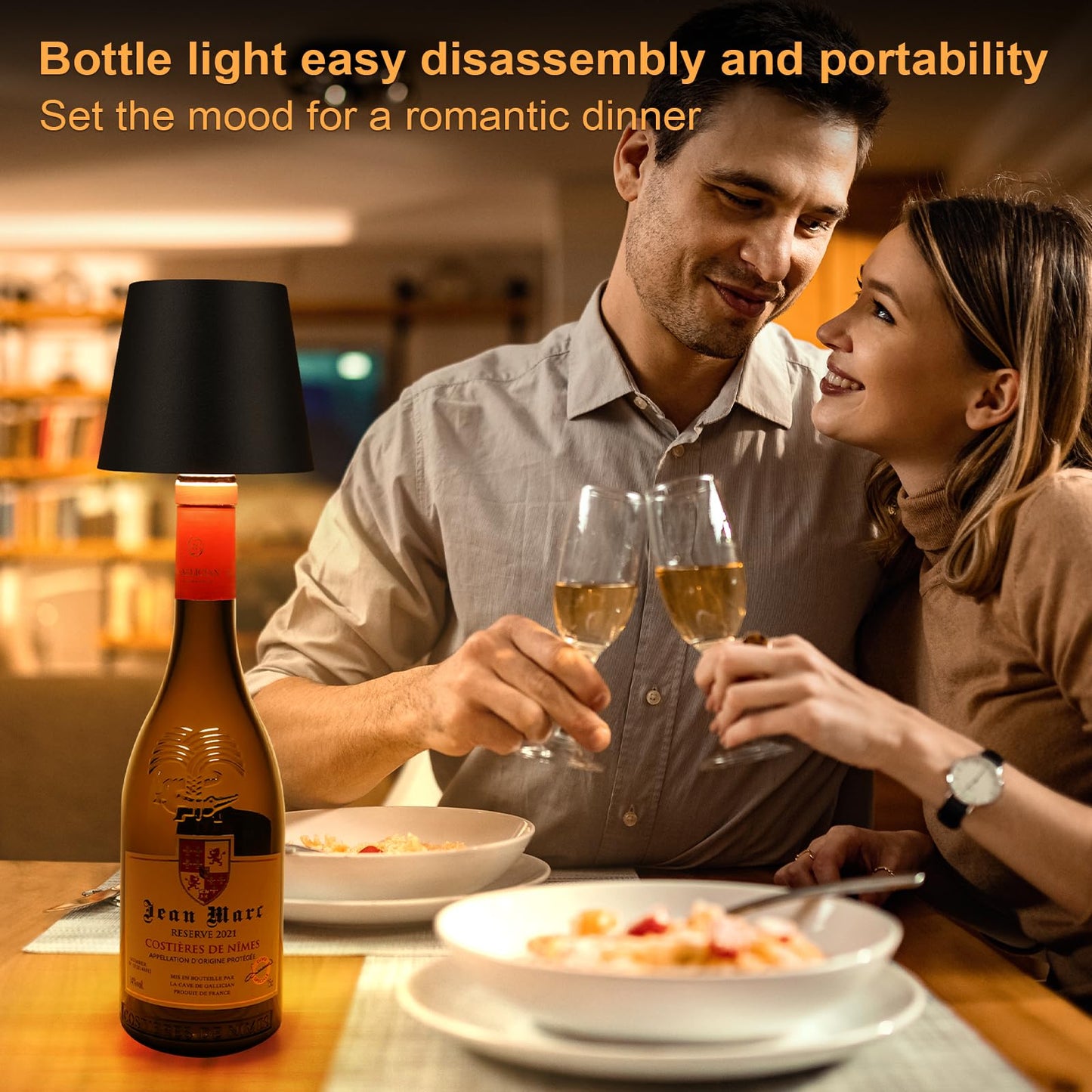 DUSKTEC Wireless Wine Bottle Lampshade, 8 RGB Modes, Light Temperature 3000-6500K, Rechargeable Touch Wine Bottle Lamp, Portable Wireless Lamp, Bar Lights, Party, Gift (Black)