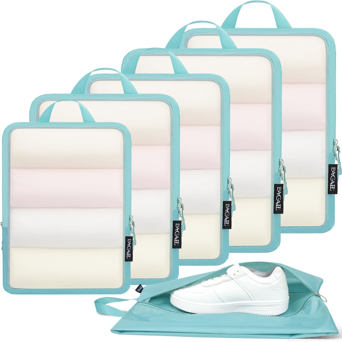 BAGAIL 4 Set/6 Set Ultralight Compression Packing Cubes Packing Organizer for Travel Accessories Luggage Suitcase Backpack