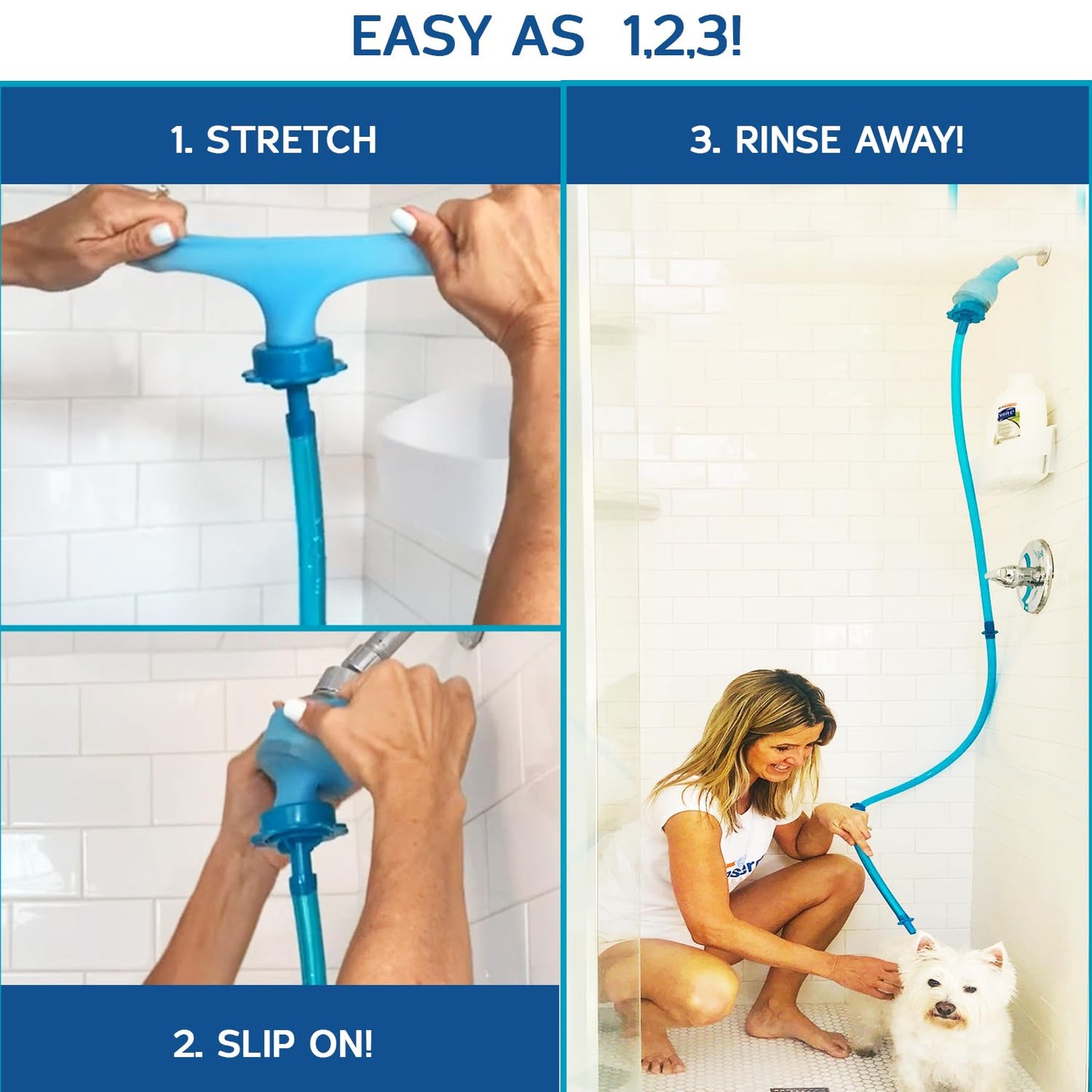 Rinseroo Dog Spot Washer – 6ft Slip-On Shower Hose for Easy Pet Rinsing, Fits Showerheads Up to 4” – Stress-Free Way to Clean Dogs Without a Full Bath, Shark Tank Product (Not for Tubs)