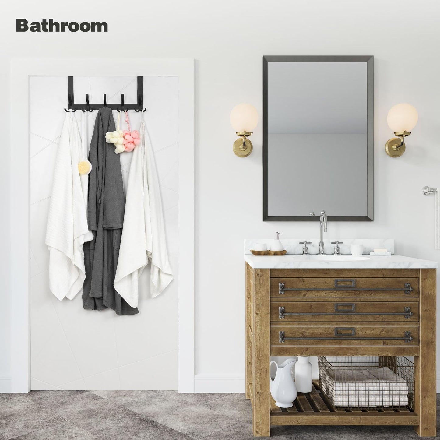 Optish Over The Door Hooks for Hanging, Over The Door Hanger, Over The Door Towel Rack for Bathroom with 5 Triple Coat Hooks, Bathroom Towel Holder Towels Hanger (Black, 1 Pack)