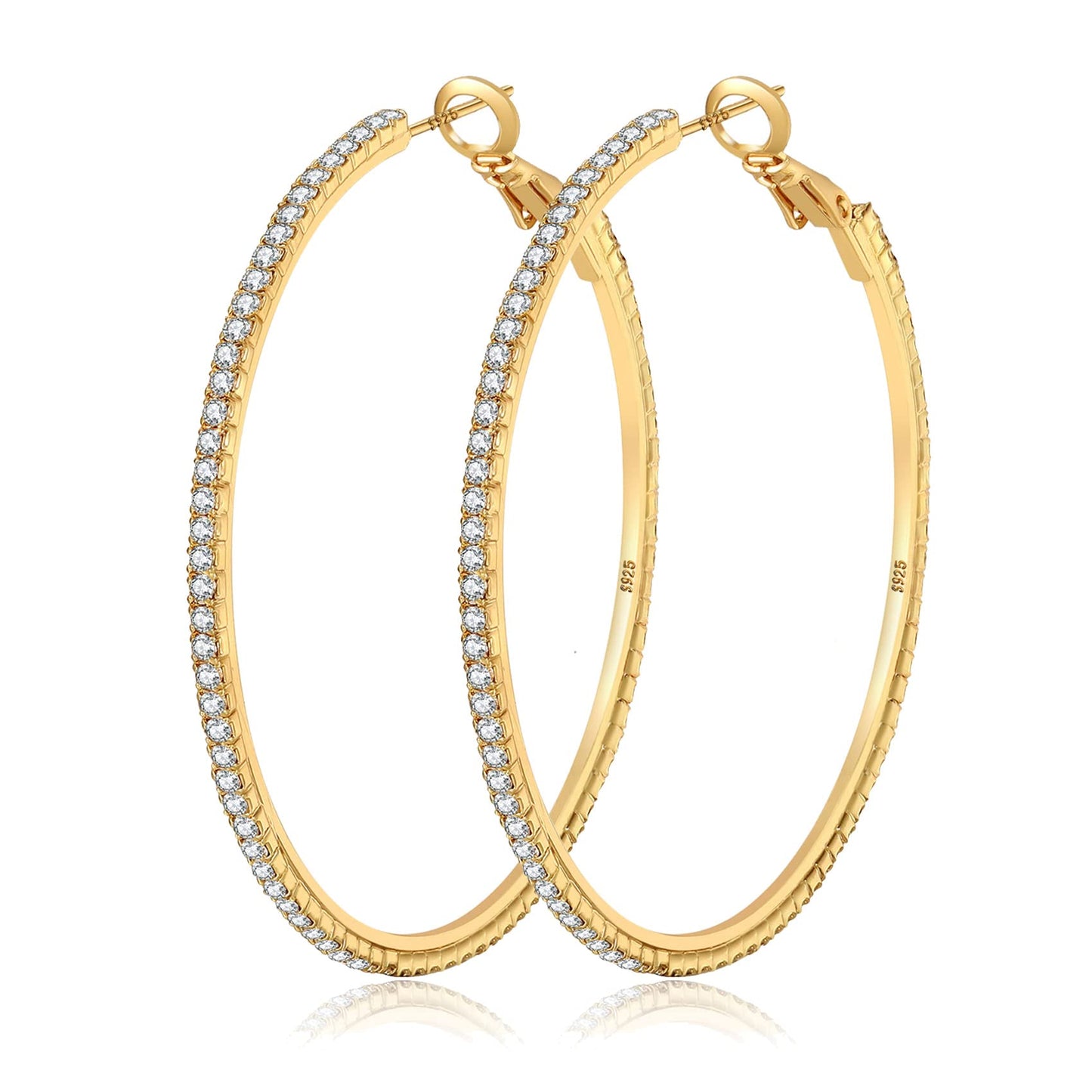 MOROTOLE 14K Gold Rhinestone Hoop Earrings - Fashion Thin Big Hoops, Hypoallergenic, 20/30/40/50/60/70mm