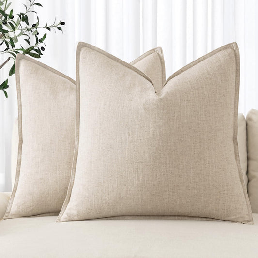 MIULEE Decorative Linen Euro Sham Pillow Covers 24x24 Natural Beige Boho Farmhouse Neutral Couch Throw Pillows for Bed Pack of 2 Accent Modern Pillowcase Sofa Livingroom Home Decor