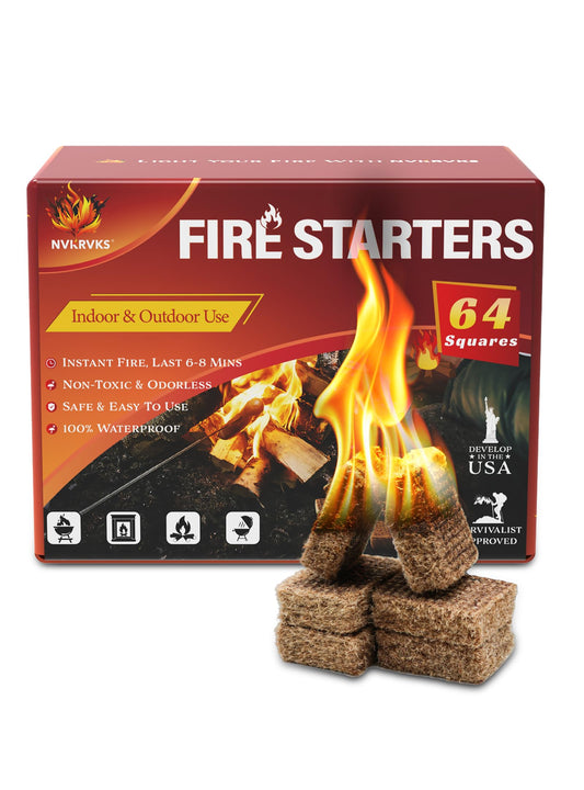 Fire Starter, Easy-Burning Fire Starter Squares for Wood Stoves, Campfires, Grill Pit and Fireplace, Natural & Waterproof BBQ Fire Starters, 64 Mini Square
