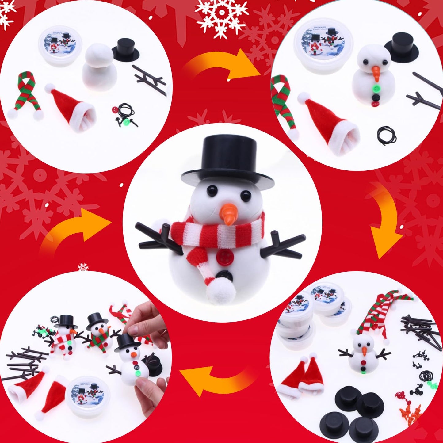 LAHAND 9-Pack Christmas Crafts Snowman Sets for Kids, Modeling Clay Snowman DIY Kit,Christmas Stocking Stuffers for Kids, Perfect for Winter Children's Holiday Party Decoration Gifts