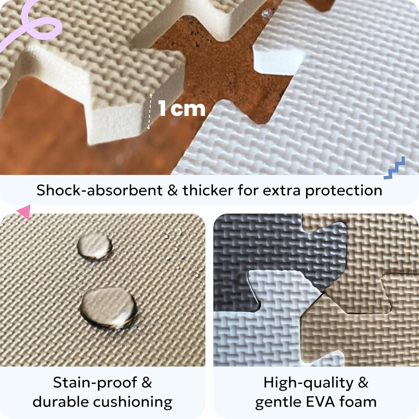 MioTetto Foam Floor Tiles for Kids - Non-Toxic Comfortable Baby Play Mat and Interlocking Foam Tiles, Fits with 50x50 Playpen Mat for Crawling & Development, Soft Play Mat for Babies 6-12 Months