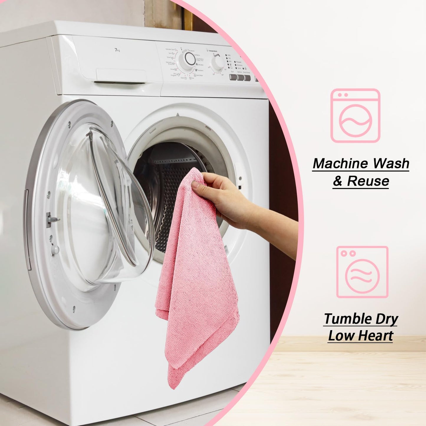 Microfiber Cleaning Cloth Roll,75 Pack Reusable Tear Away Microfiber Towels,Ultra Absorbent Dish Rags for Car,Home,Garage or Shop (Pink)