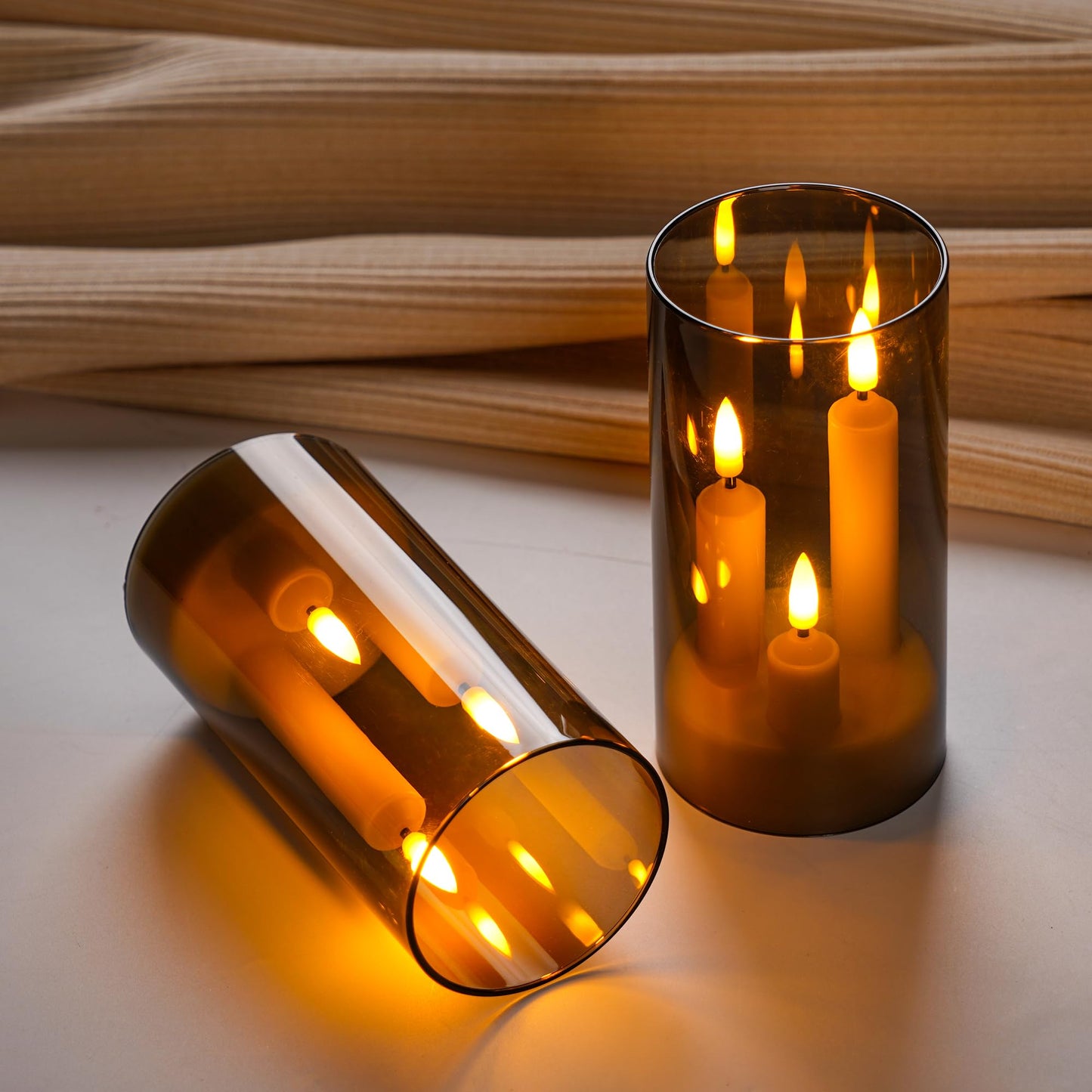 Da by Flameless Candle, Battery-Powered Candle with Remote Control and Timer, LED Three-Wick Pillar Candle, Romantic Wedding, Perfect Home Décor, 2 Pack (Grey)