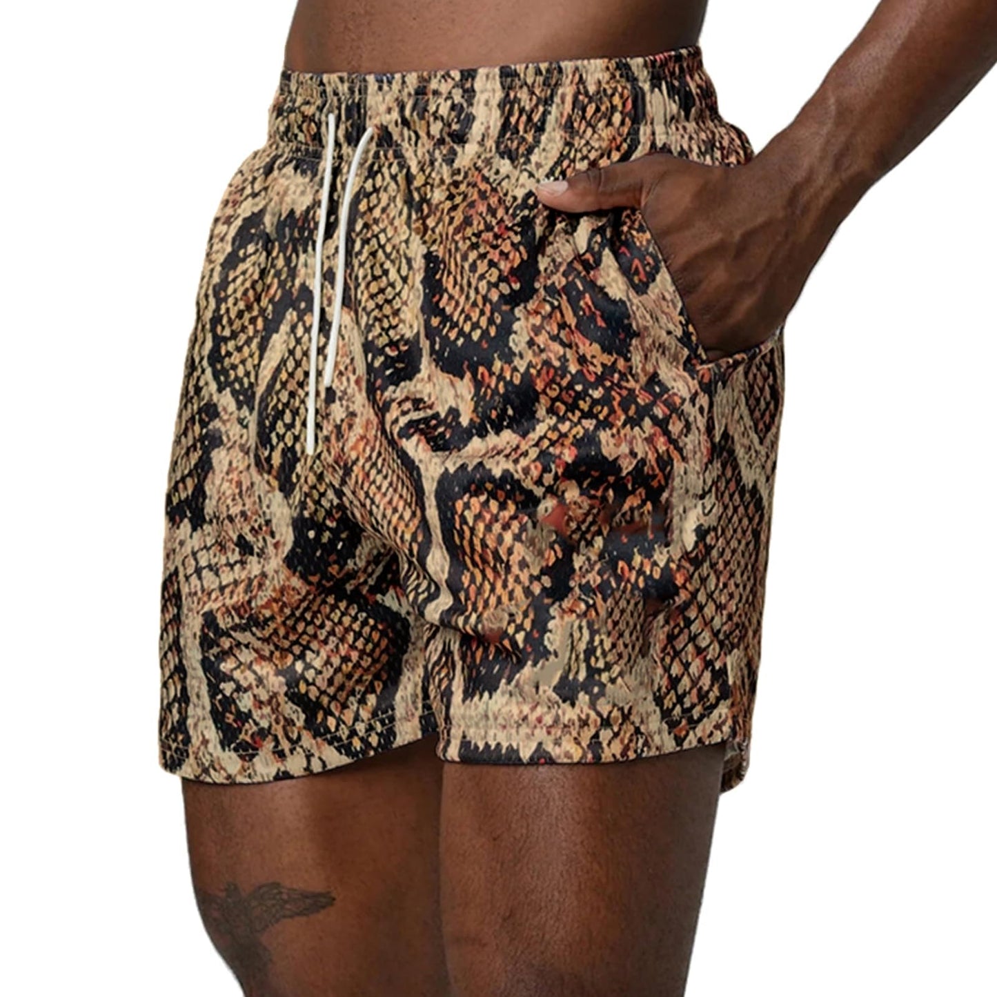 MECH-ENG Men's Graphic Shorts Basketball Athletic Fitness Training Shorts Casual Mesh Lightweight Breathable(Snake Brown Small)