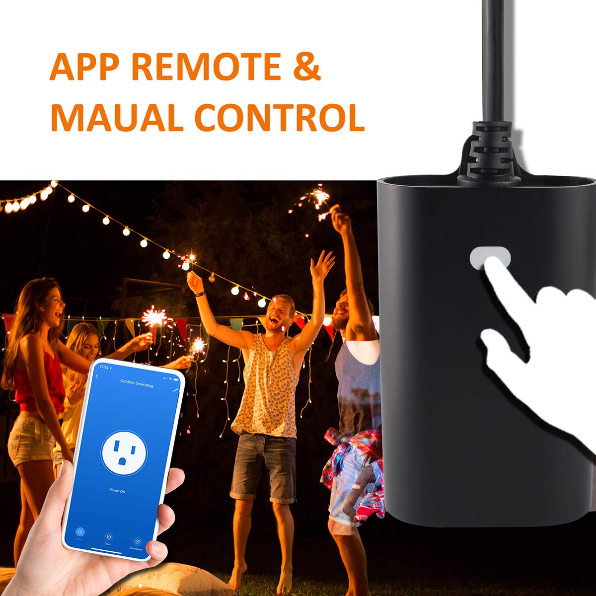 Outdoor Smart Dimmer Plug WiFi Light Outlet Compatible with Alexa and Google Home, Max 15 Amp, IP65 Waterproof for Dimmable Lights (WF96D)